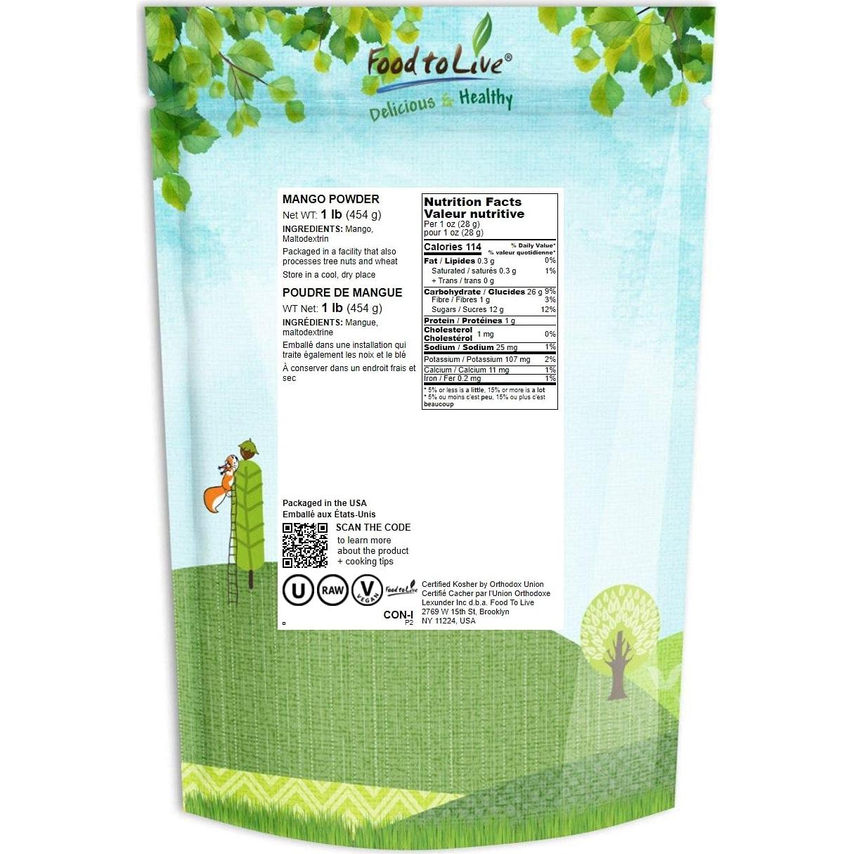 Polvo de Mango Food to Live 0.45 kg Vegano Sin Sulfitos