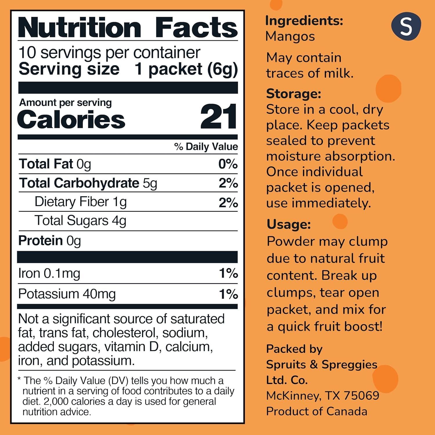 Polvo de Fruta Deshidratada de Mango Spruits - 30 Paquetes