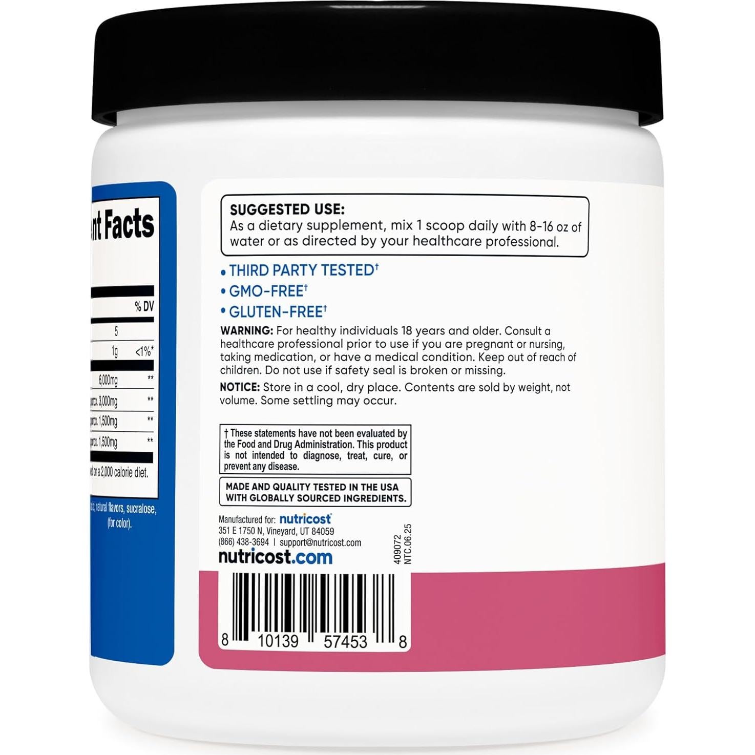 Polvo de BCAA Nutricost 2:1:1 Sabor Granada Guayaba 30 Porciones