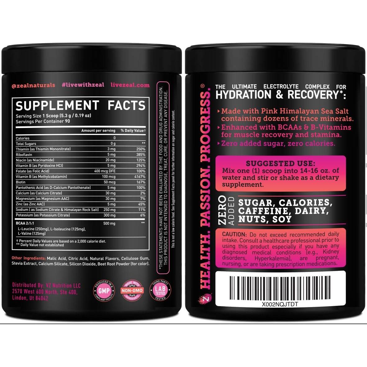 Polvo de Electrolitos Zeal 90 Porciones Sin Azúcar Guayaba Frambuesa