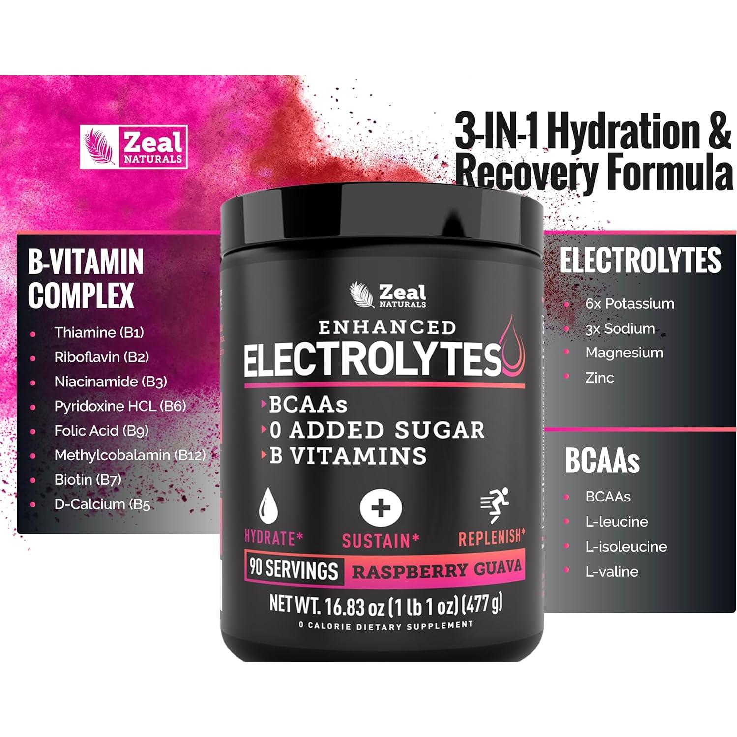 Polvo de Electrolitos Zeal 90 Porciones Sin Azúcar Guayaba Frambuesa
