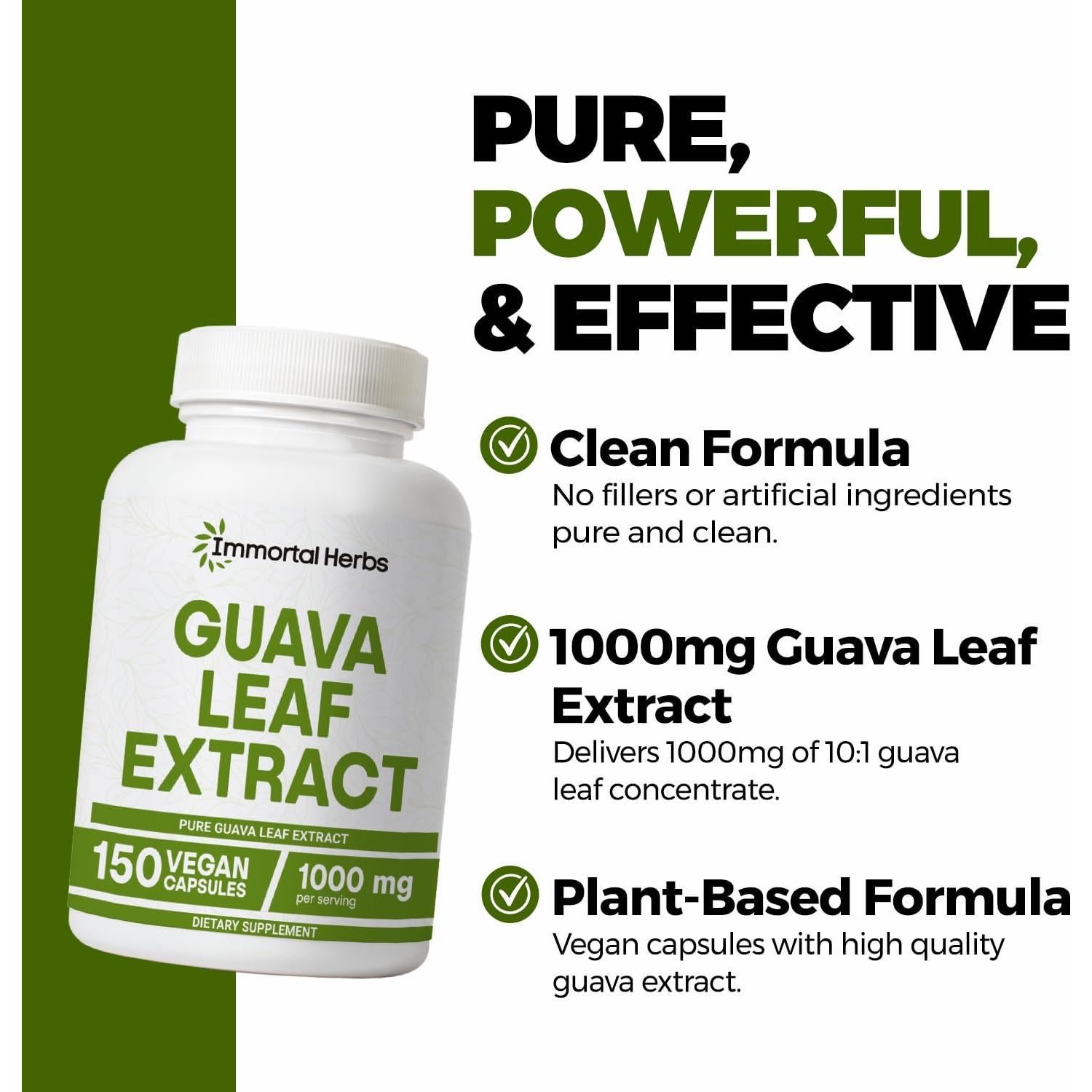 Cápsulas de Extracto de Hoja de Guayaba 1000mg Immortal Herbs