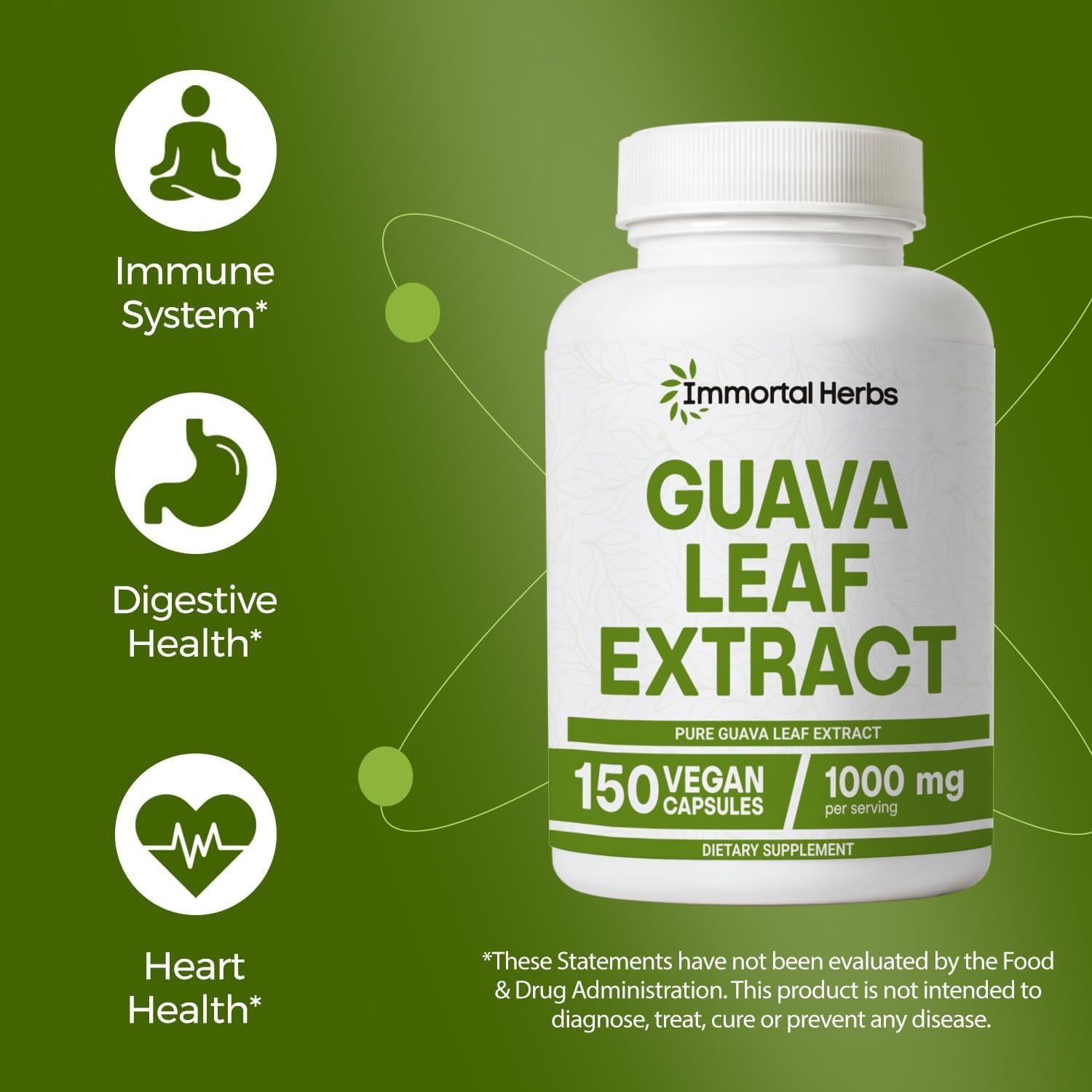 Cápsulas de Extracto de Hoja de Guayaba 1000mg Immortal Herbs