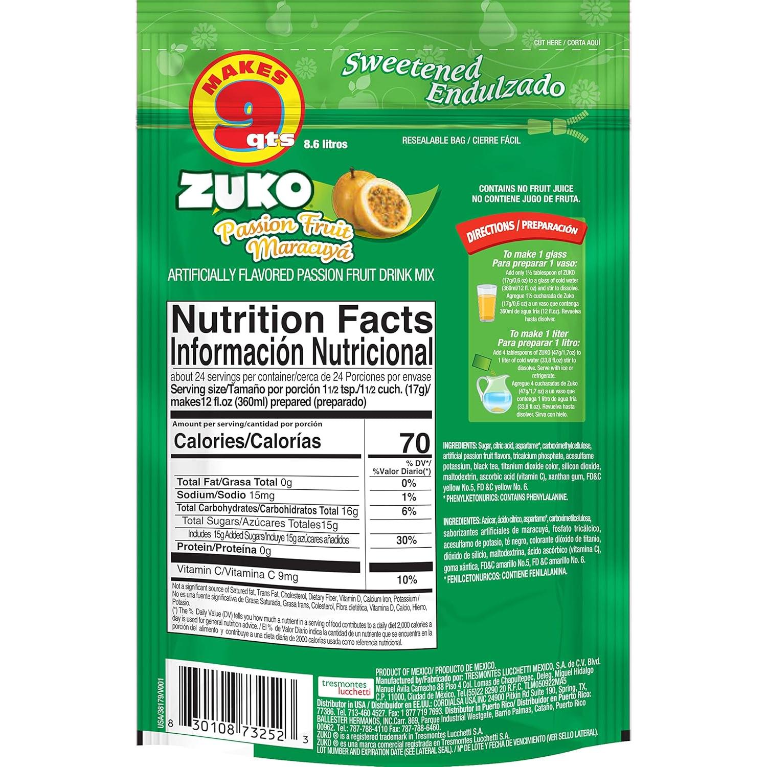 Bebida Instantánea Zuko Fruta de la Pasión 400 g - Paquete Familiar