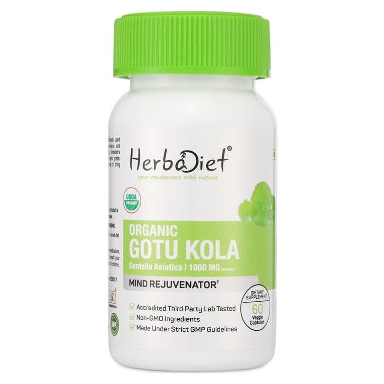 Polvo de Centella Asiática Gotu Kola Herbadiet 120 Cápsulas