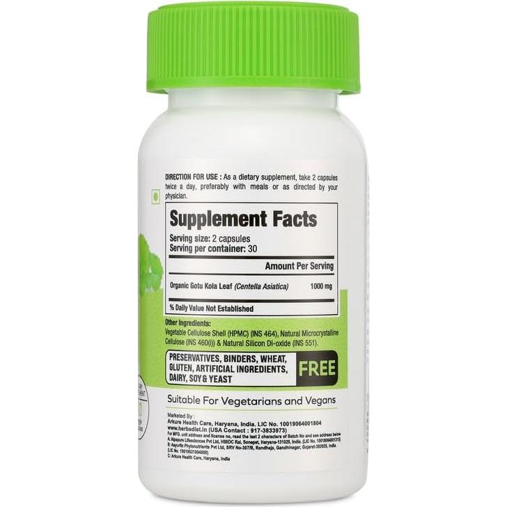 Polvo de Centella Asiática Gotu Kola Herbadiet 120 Cápsulas