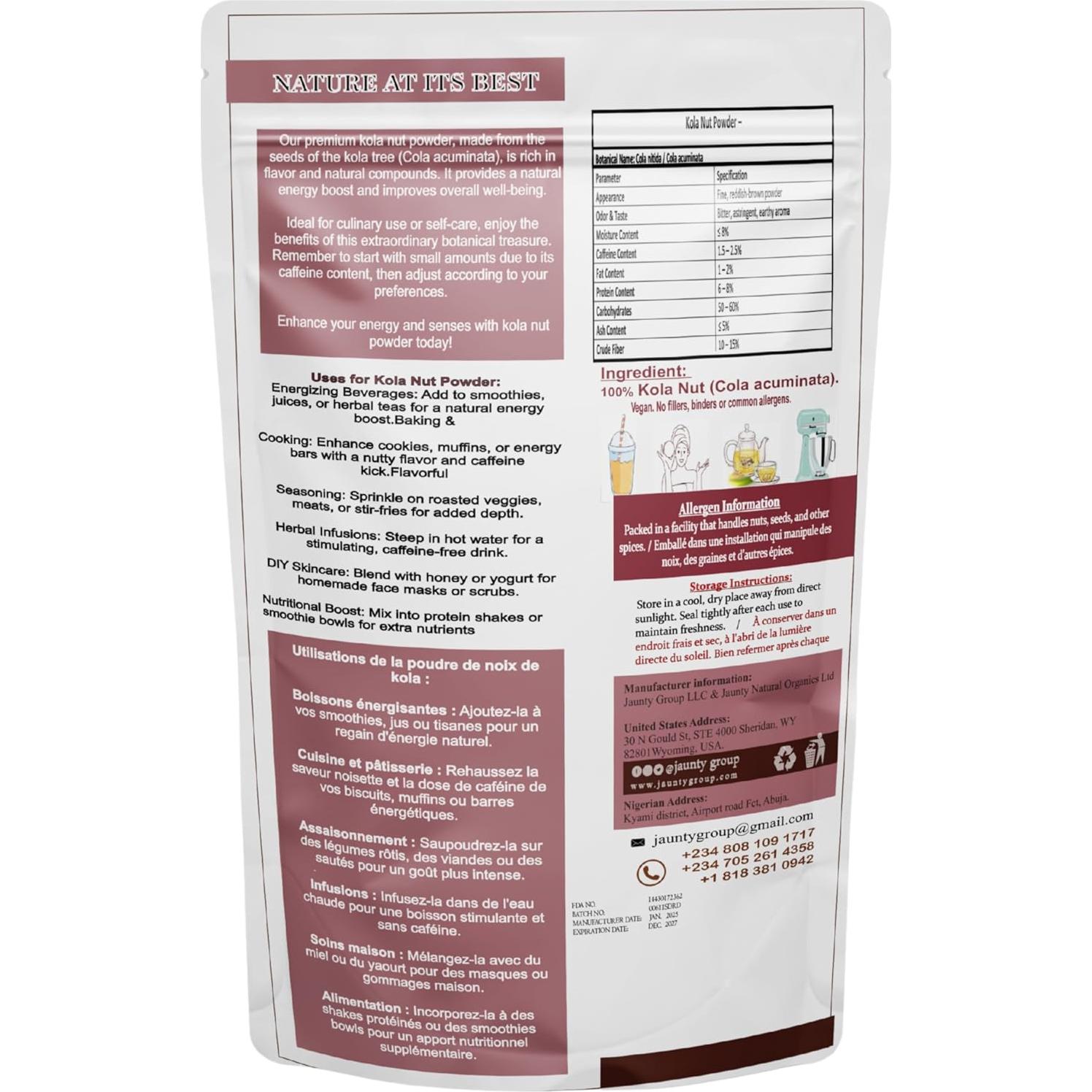 Polvo de Nuez Kola Orgánico Jaunty 100g - Energía Natural