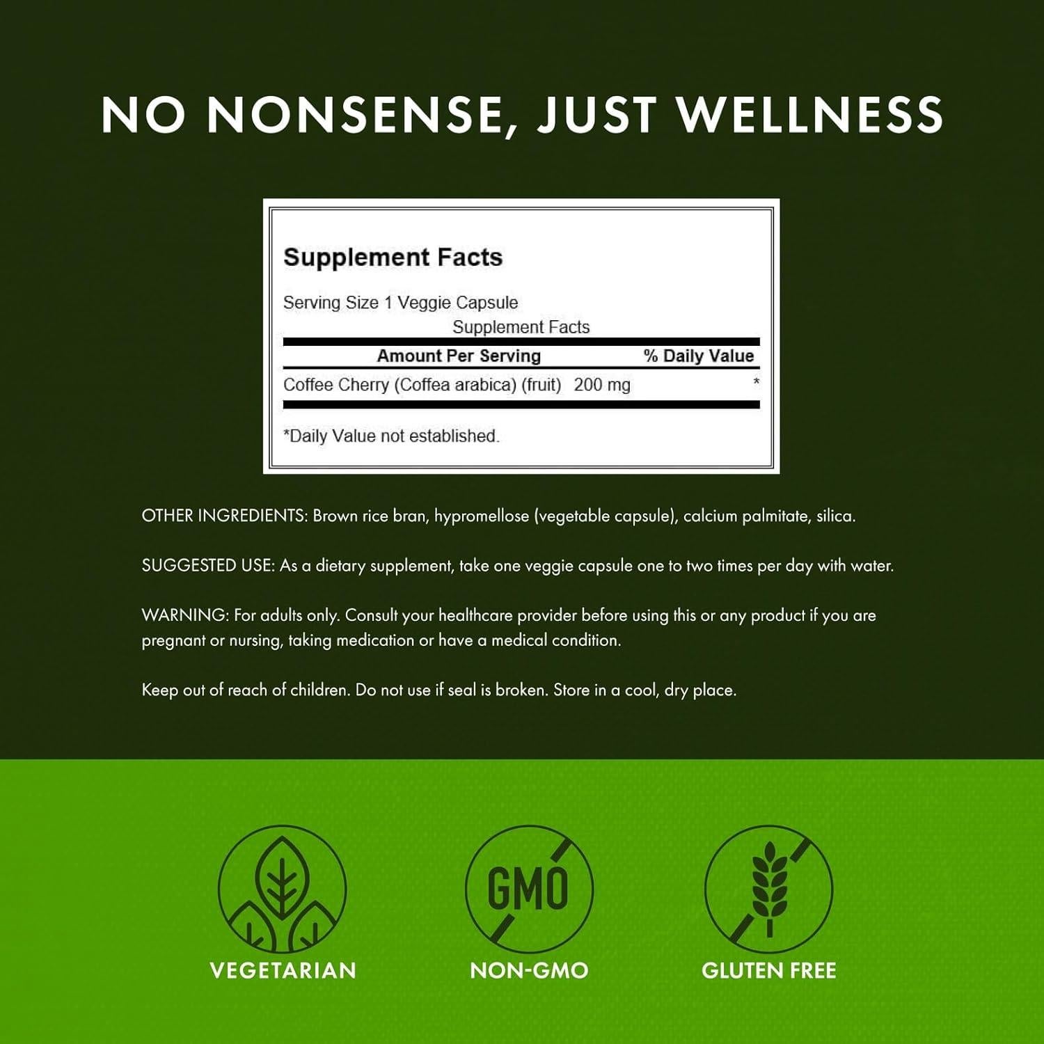 Suplemento Herbal Cereza de Café Swanson 200mg 60 Cápsulas Veganas