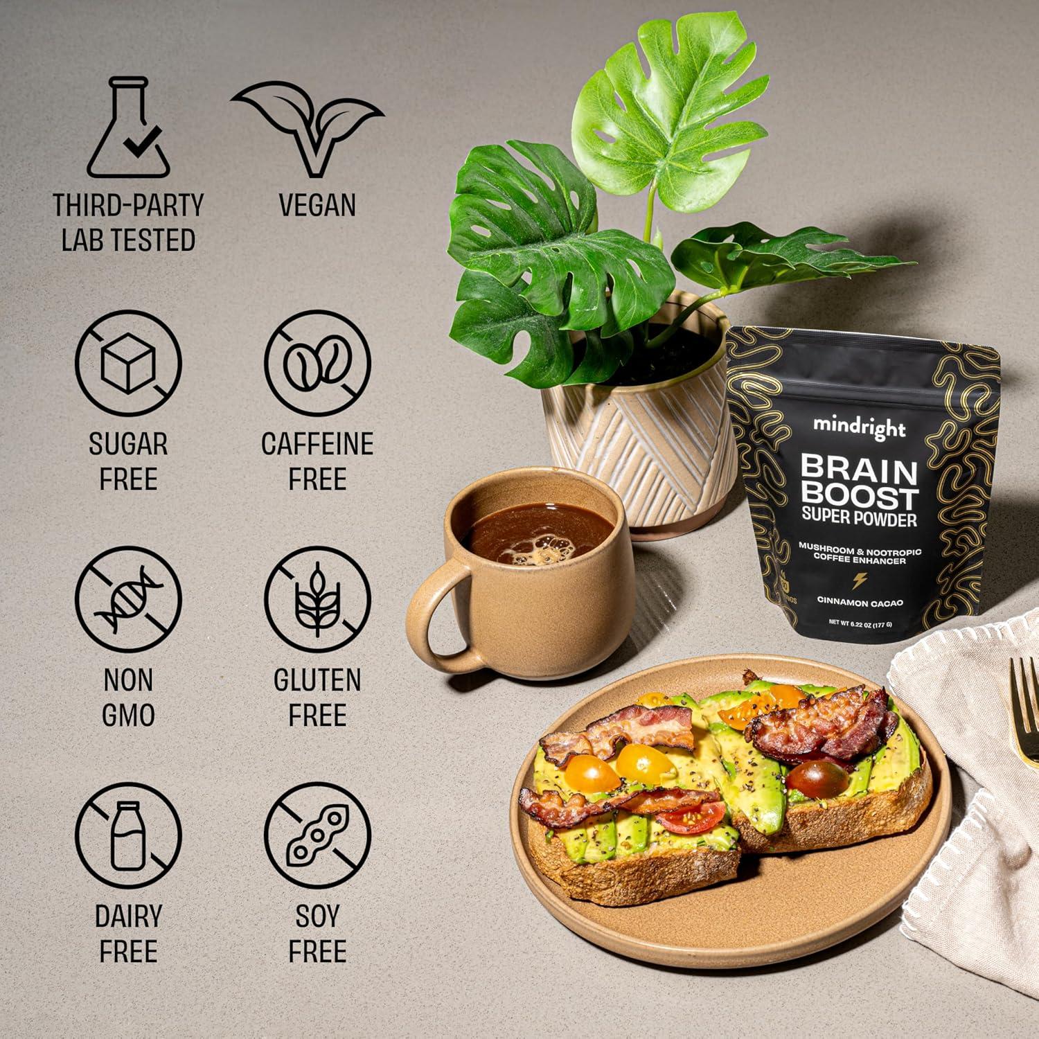 Mejora del Café de Hongo Mindright - 30 Porciones Sin Cafeína