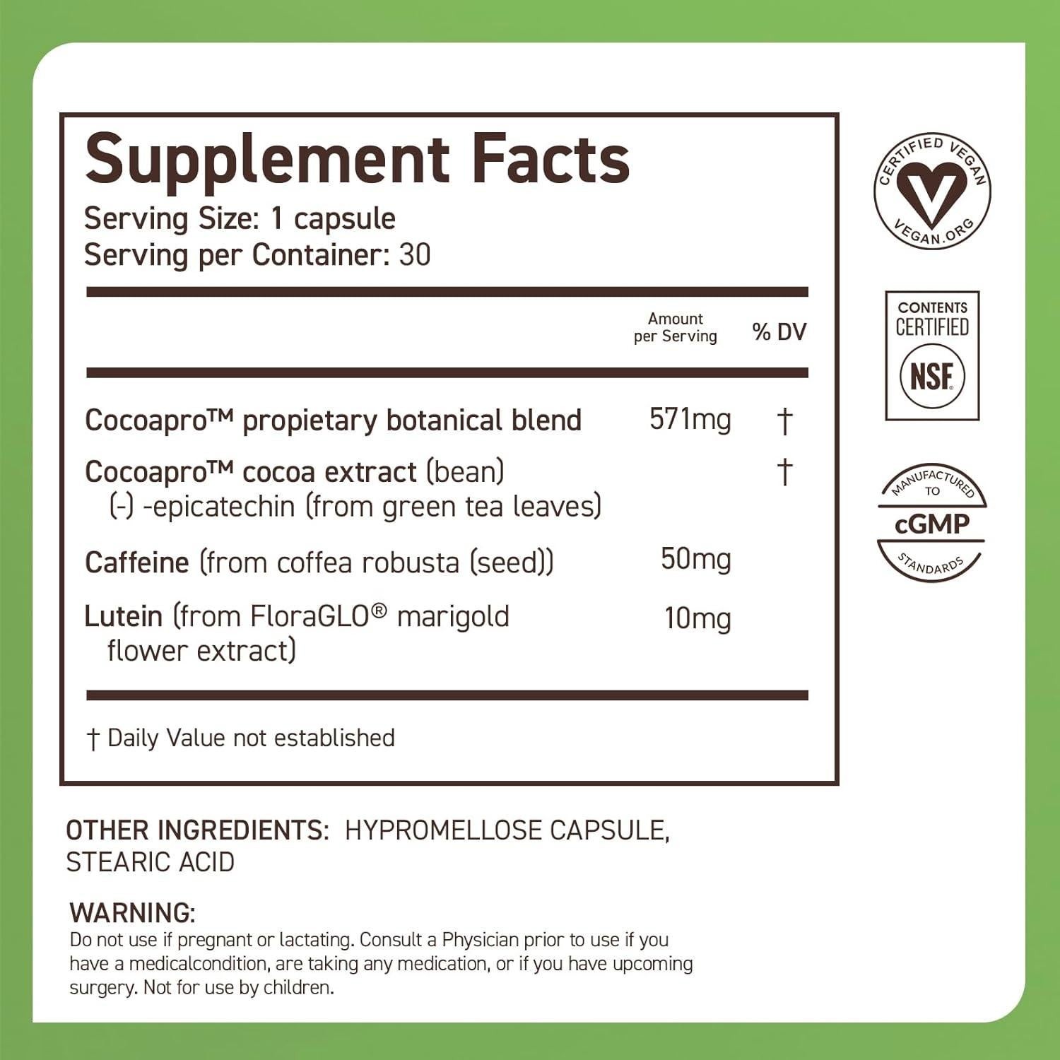 CocoaVia Suplemento Cerebral Vegano 30 Cápsulas Memoria y Enfoque