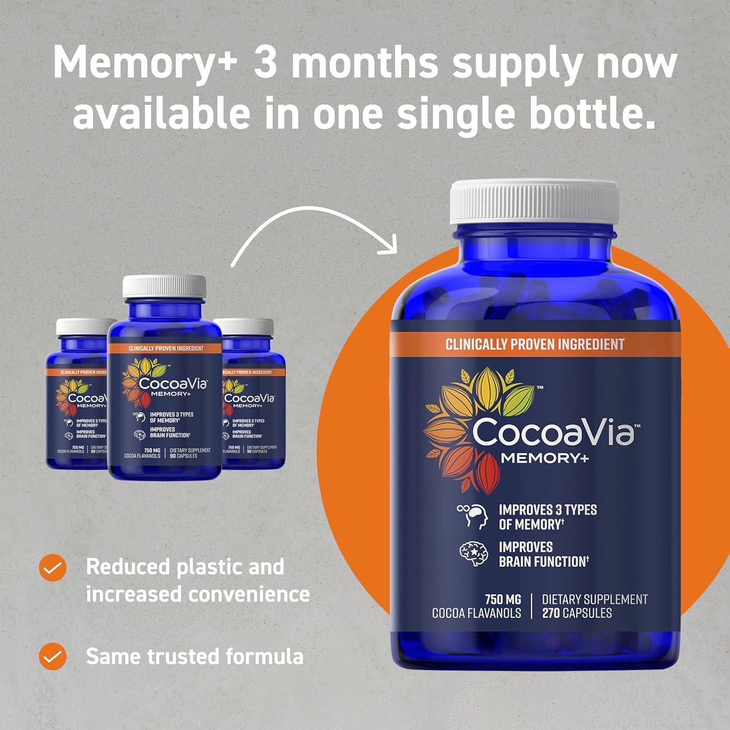 CocoaVia Memoria+ Suplemento Cerebral Vegano 270 Cápsulas 750 mg