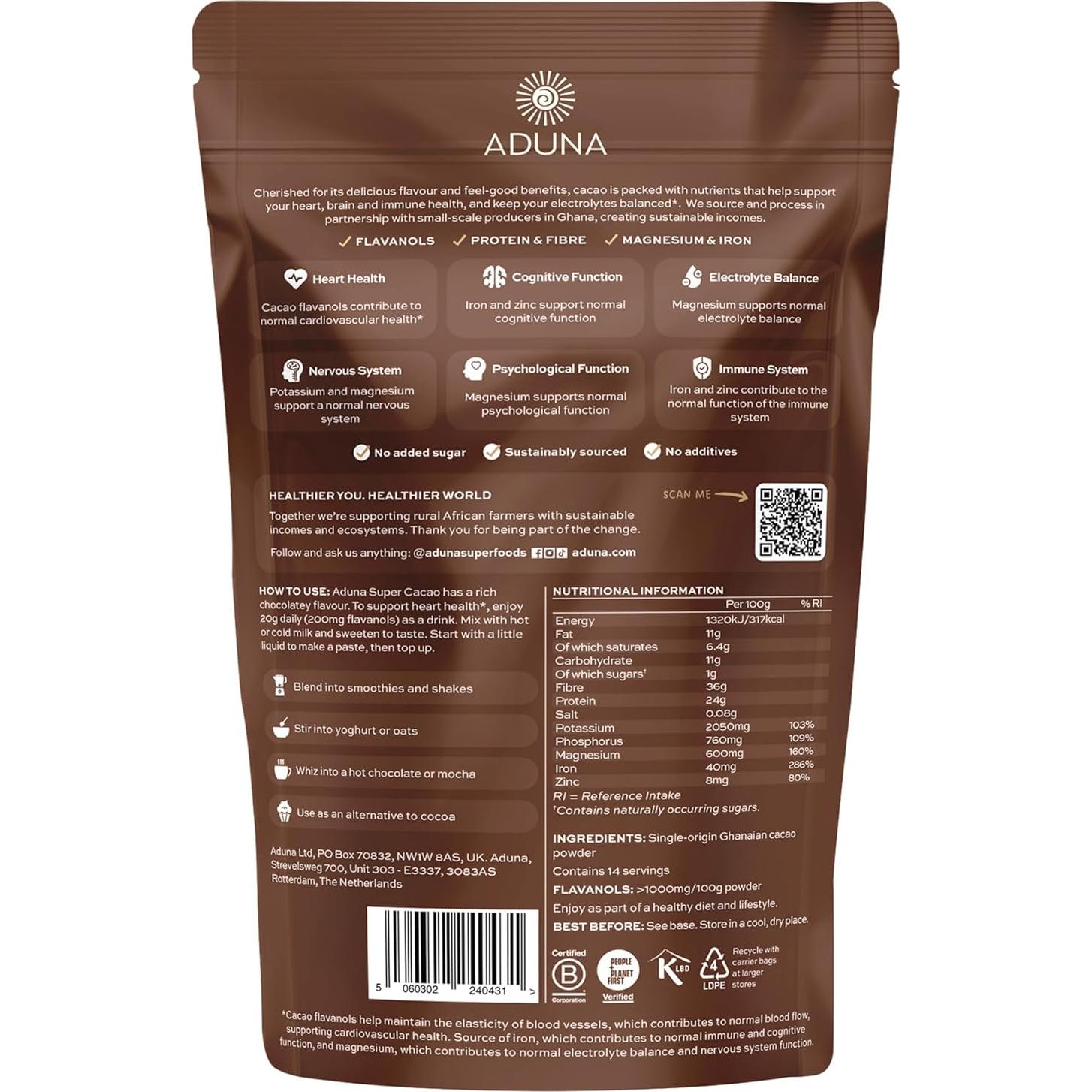 Polvo de Super-Cacao Aduna 100% Natural 275g - Salud y Energía