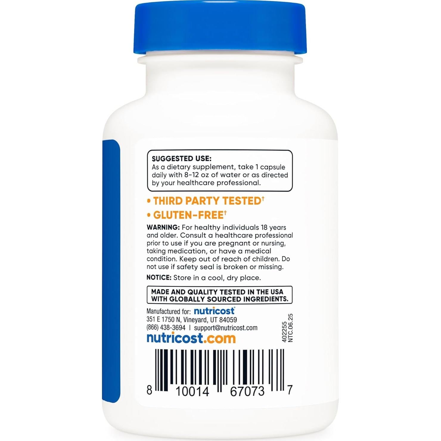 Teobromina Nutricost 400mg 90 Cápsulas Vegetarianas Sin Gluten