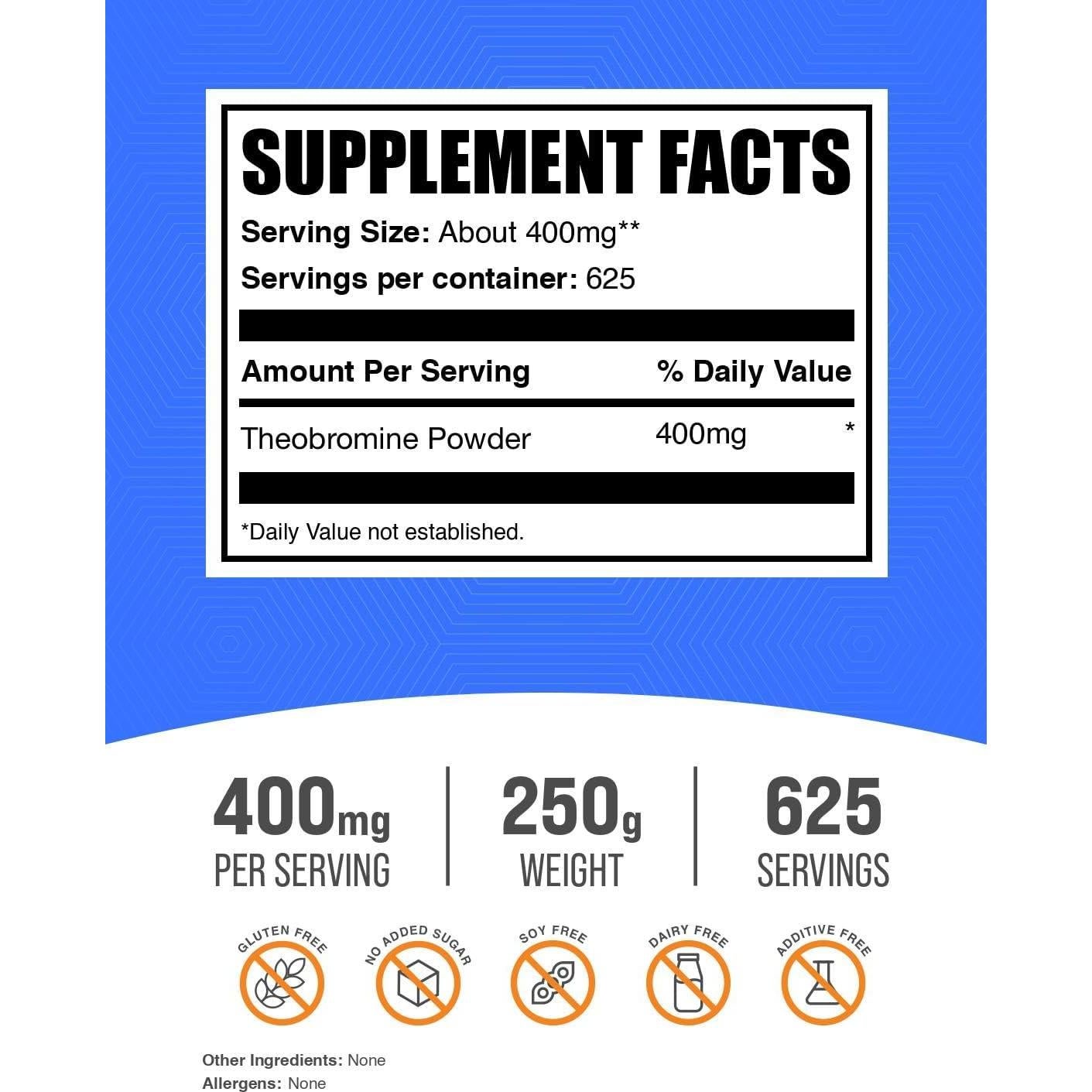 Polvo de Teobromina BulkSupplements 250g - Suplemento Nootrópico