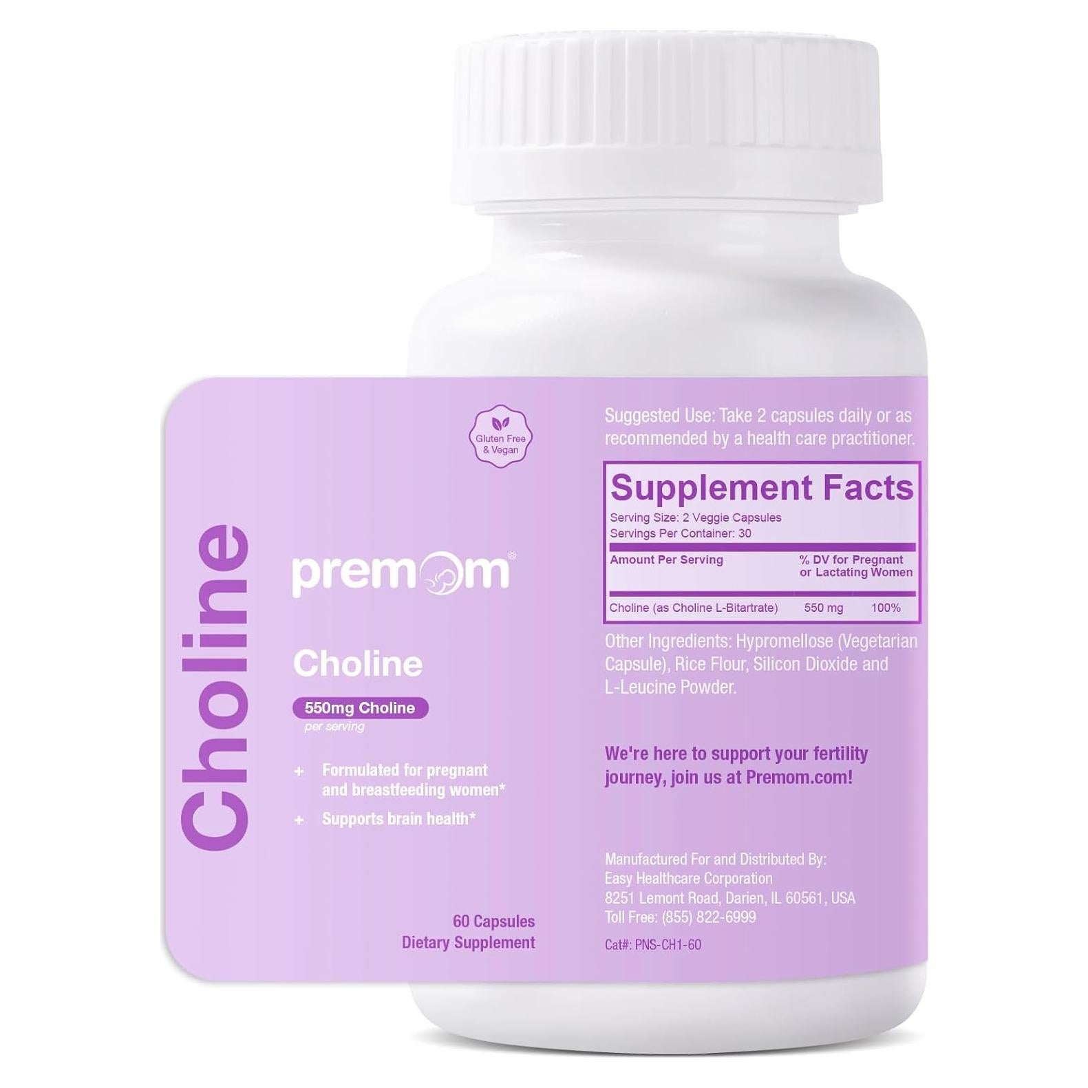 Suplemento Bitartrato de Colina Premom 550mg - 60 Cápsulas