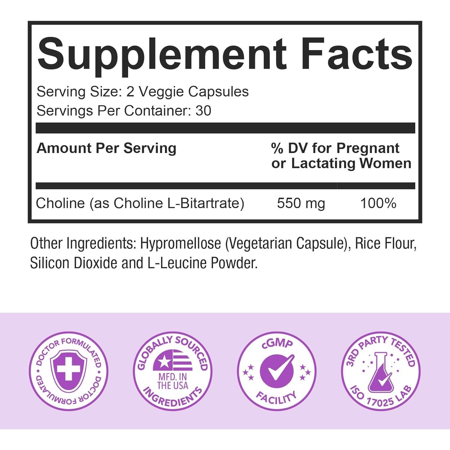Suplemento Bitartrato de Colina Premom 550mg - 60 Cápsulas