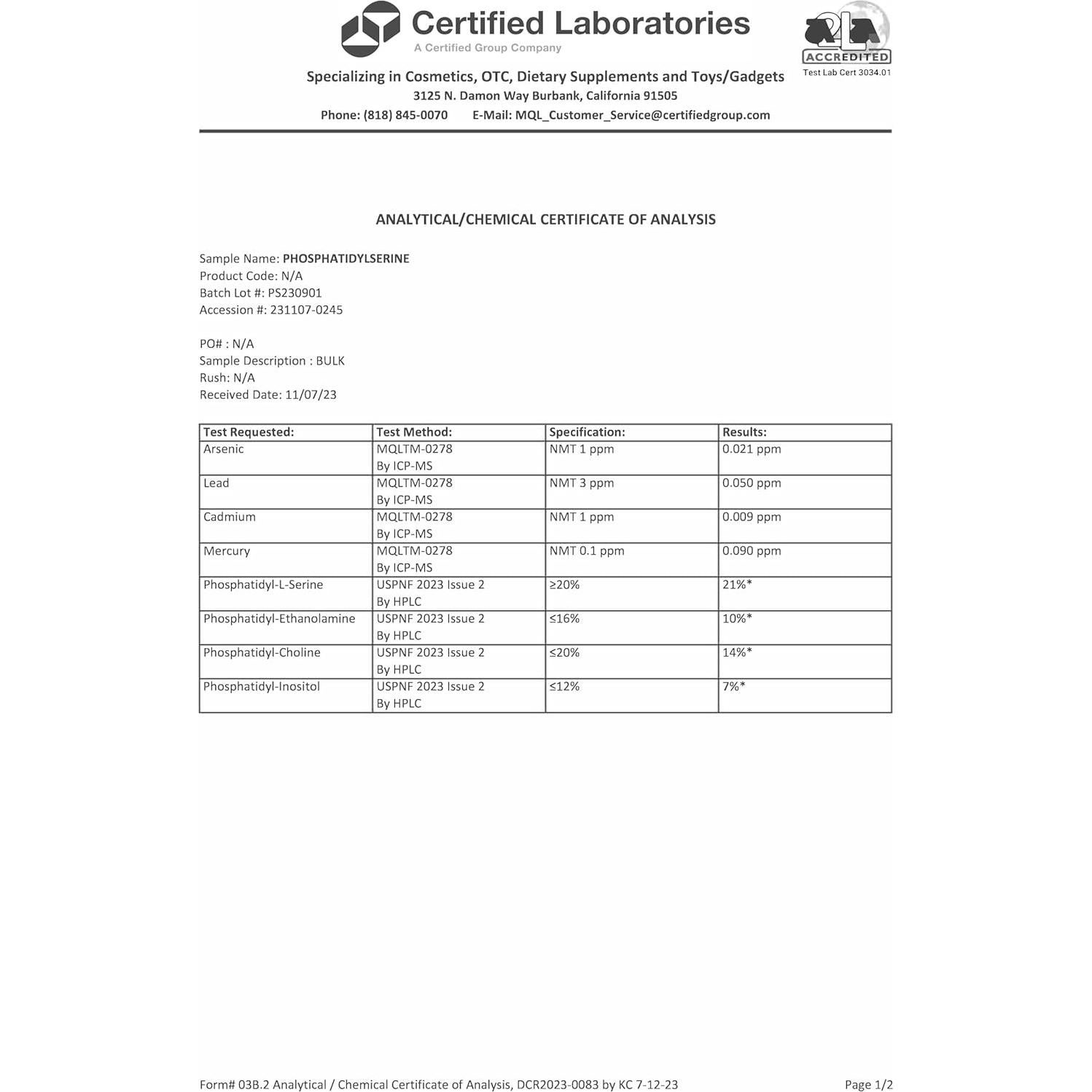 Suplemento Fosfatidilserina 300mg Probase Nutrition 120 Cápsulas