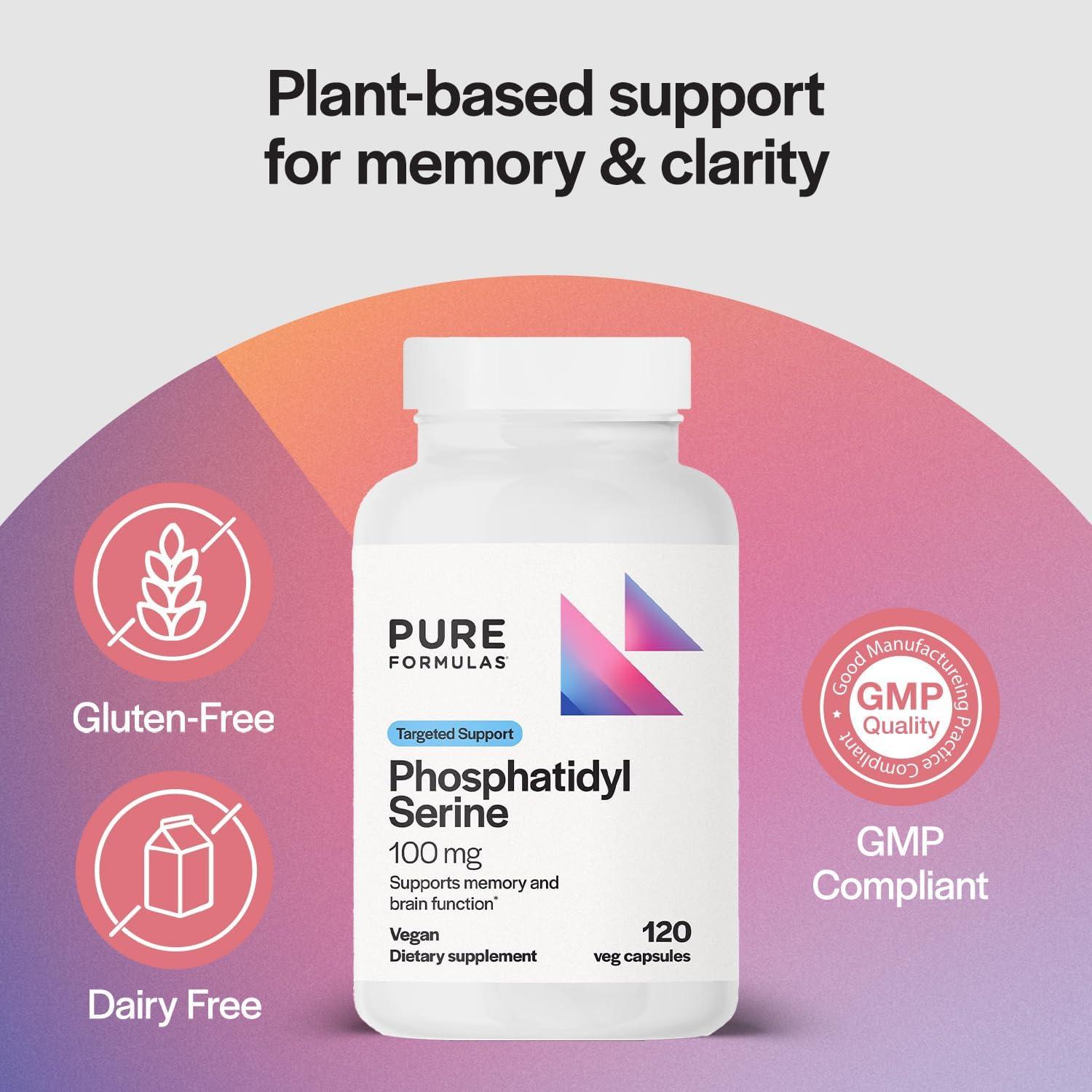 Suplemento de Serina Fosfatidil 100 mg PureFormulas 120 Caps