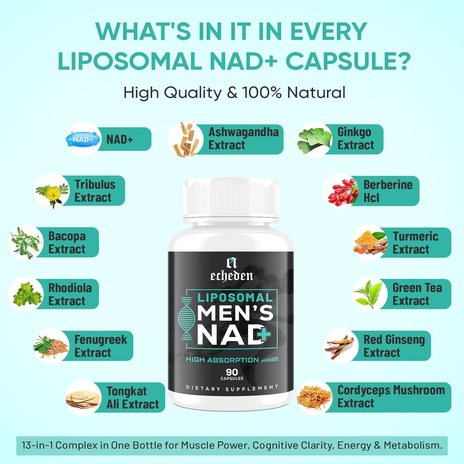 Suplemento de NAD+ Echeden 2000mg Liposomal 90 Cápsulas