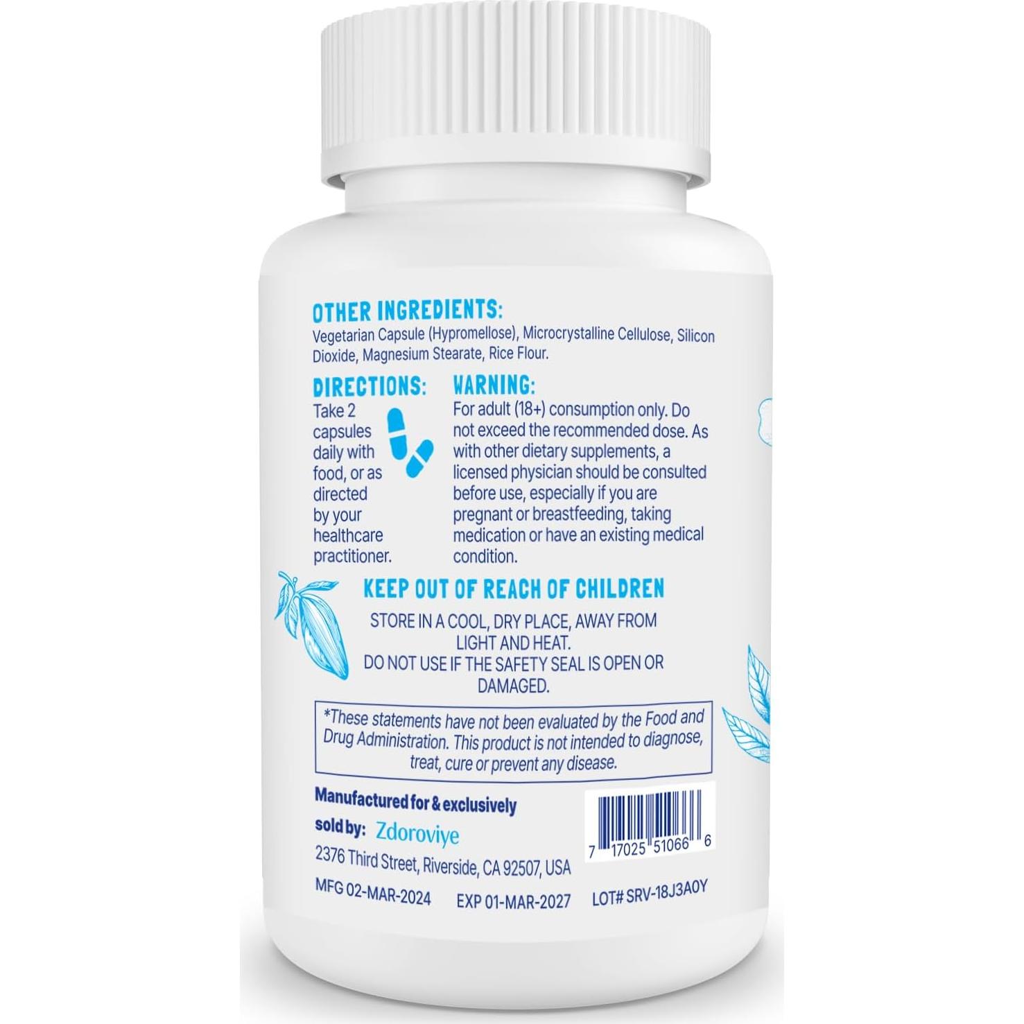 Suplemento de Dopamina Zdoroviye 500mg - 60 Cápsulas (2 Paquete)