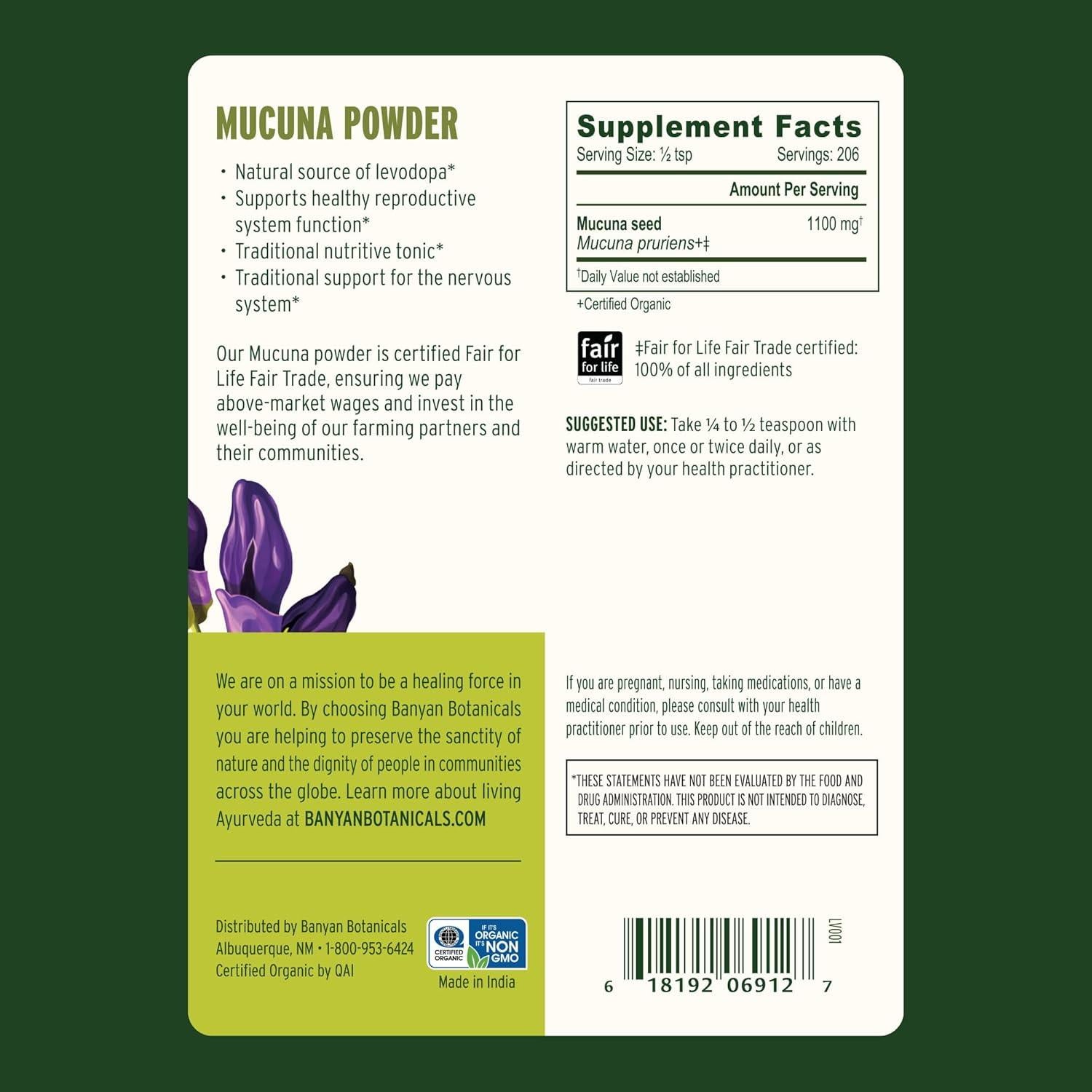 Kapikacchu en polvo Banyan Botanicals 226.8g - Orgánico