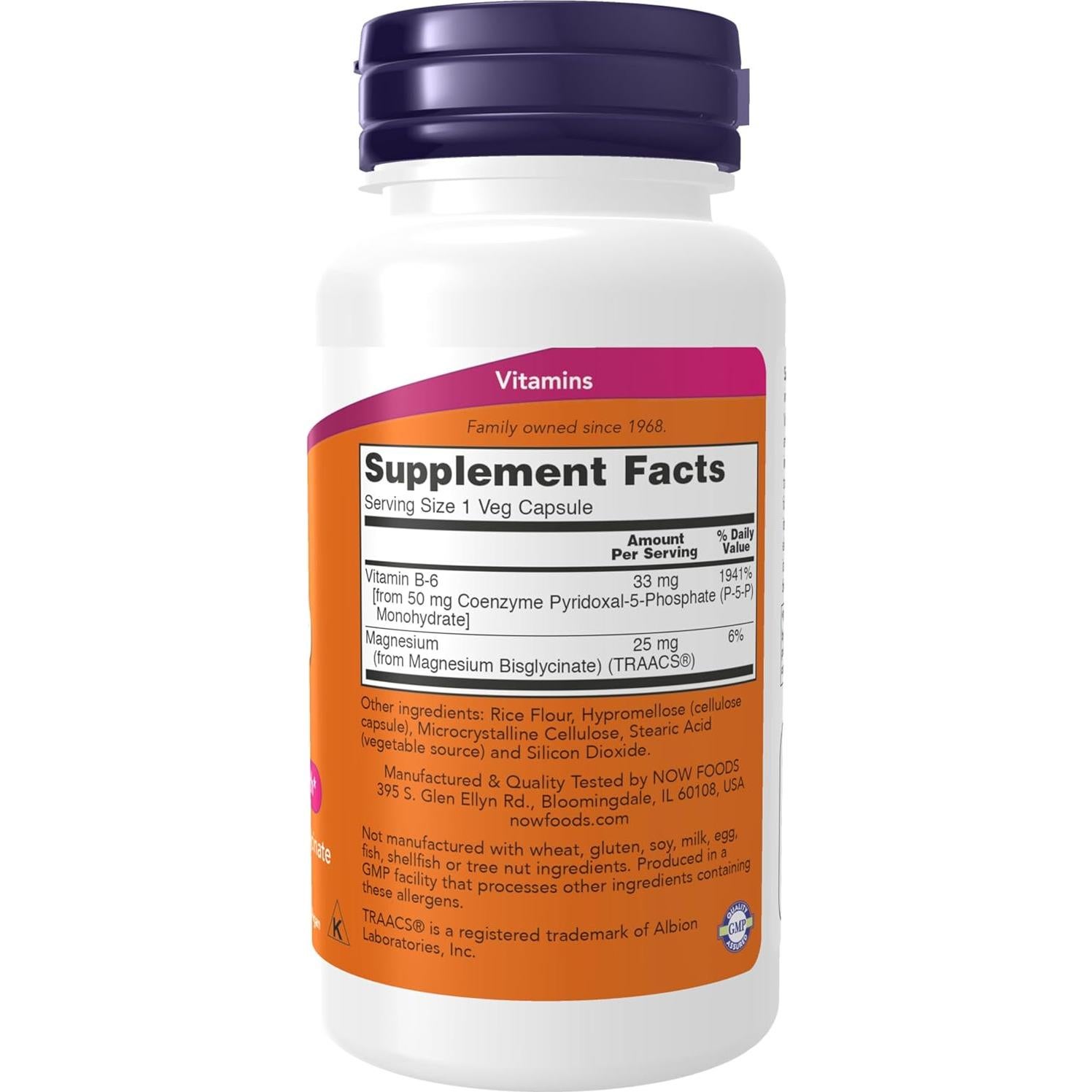 Suplemento NOW Foods P-5-P 50 mg + Mg Bisglicinato 90 Cápsulas