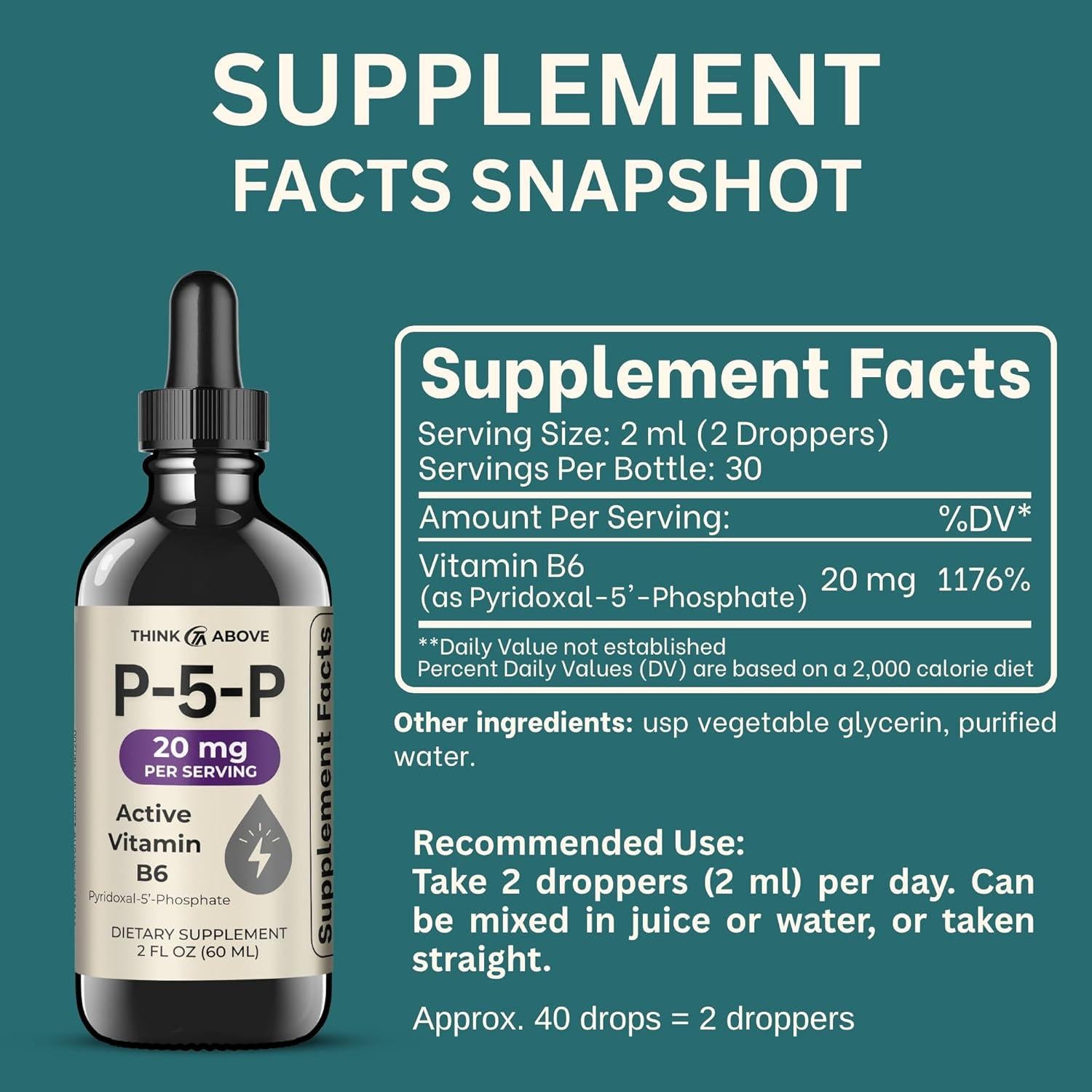 Gotas Líquidas Vitamina B6 Activada P5P Think Above 60 mL