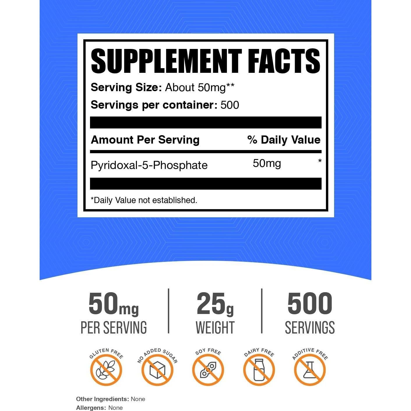 Polvo de Vitamina B6 P-5-P BulkSupplements 50mg 25g