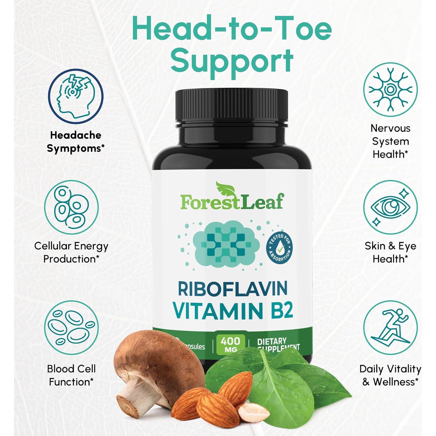 Vitamina B2 Riboflavina 400mg ForestLeaf - 90 Cápsulas Vegetales
