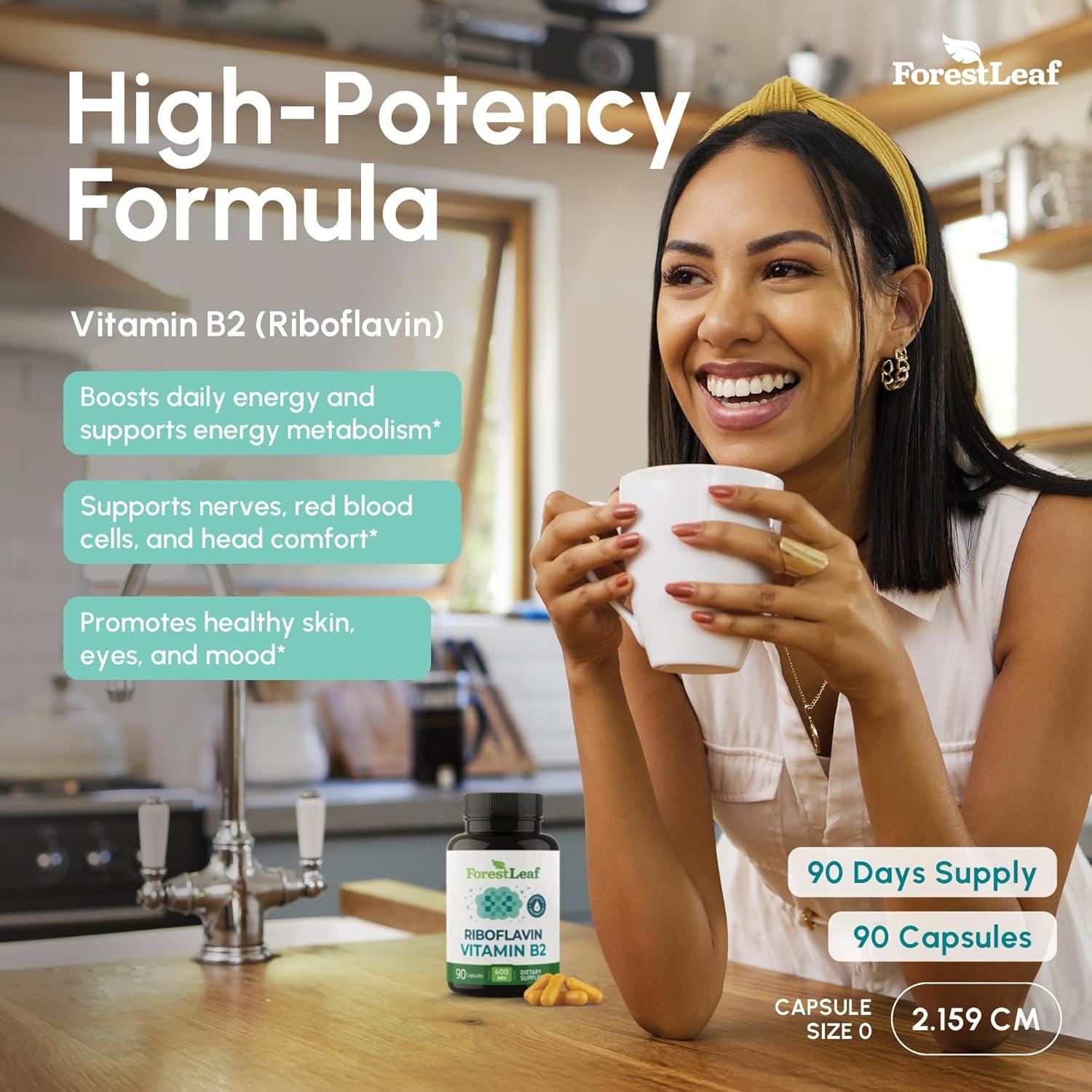 Vitamina B2 Riboflavina 400mg ForestLeaf - 90 Cápsulas Vegetales