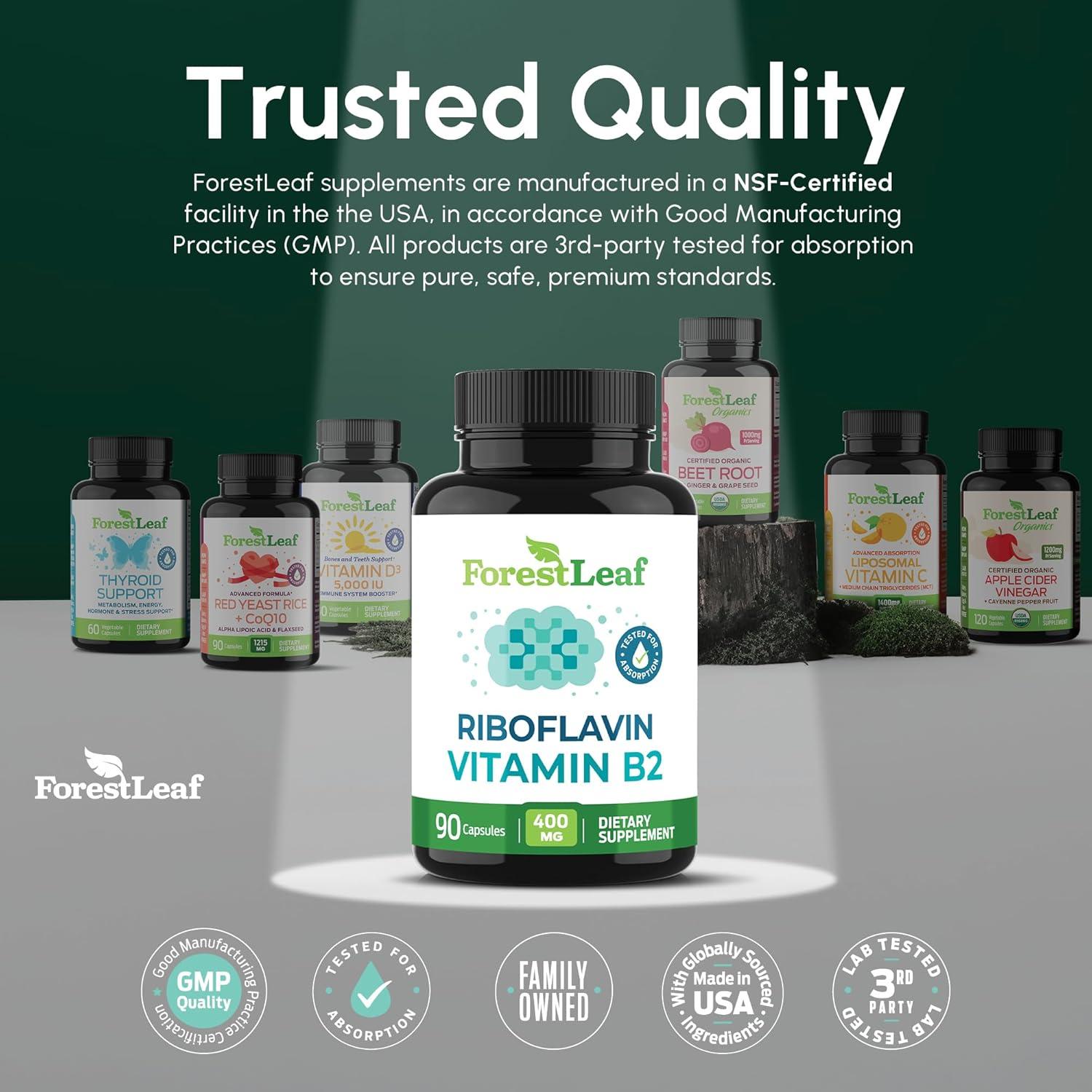 Vitamina B2 Riboflavina 400mg ForestLeaf - 90 Cápsulas Vegetales