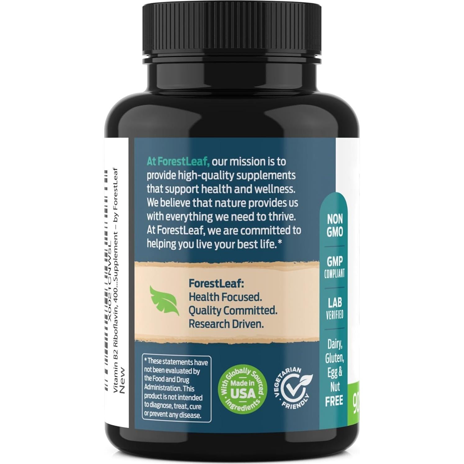 Vitamina B2 Riboflavina 400mg ForestLeaf - 90 Cápsulas Vegetales