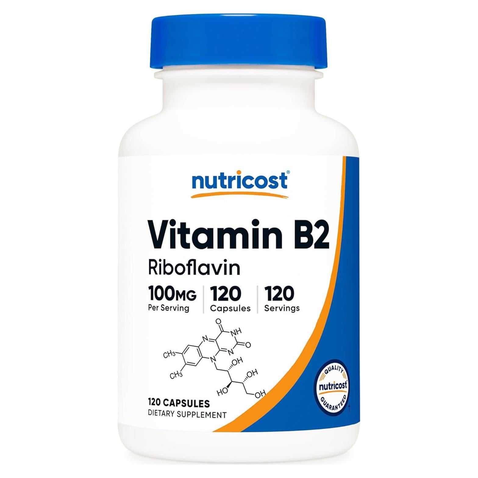 Nutricost Vitamina B2 100mg Riboflavina 120 Cápsulas Sin Gluten