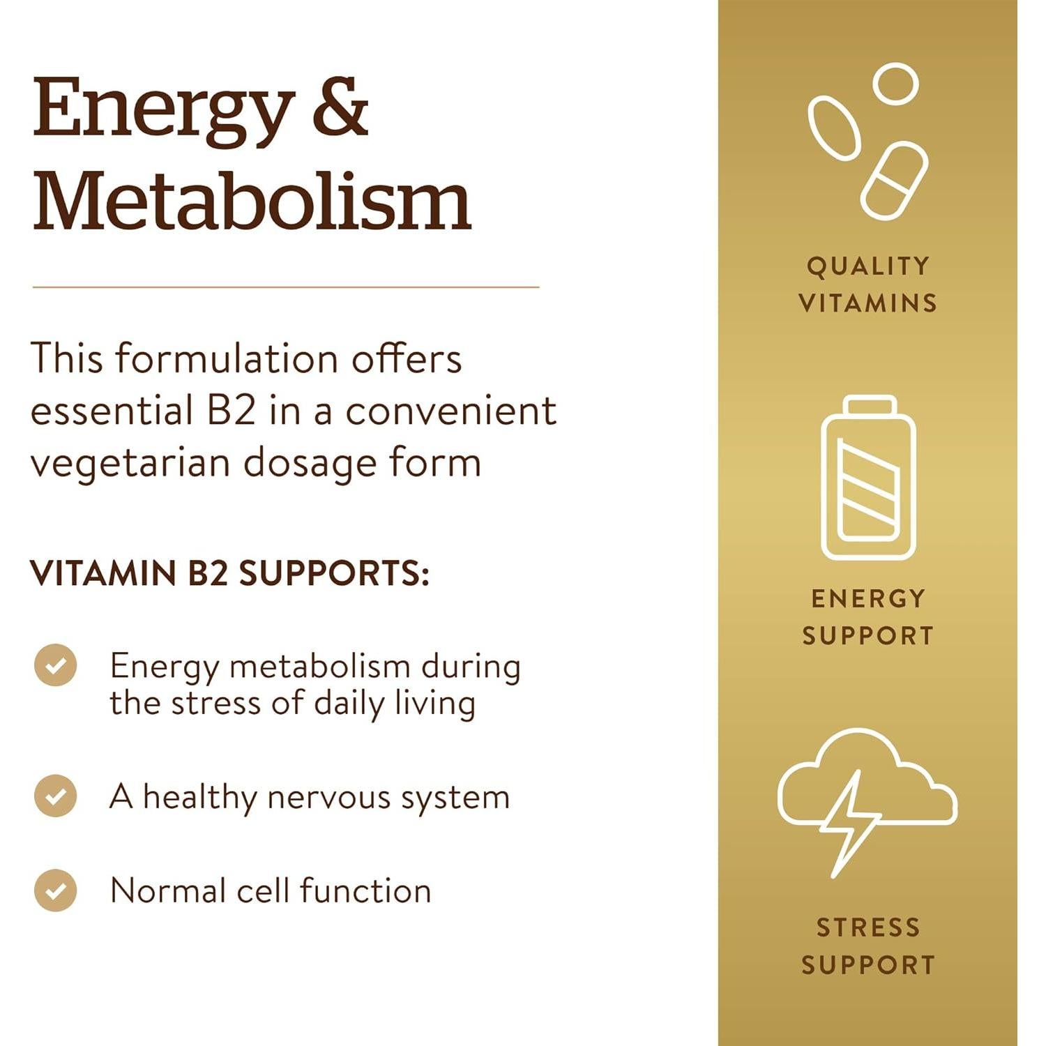 Vitamina B2 Solgar 100mg 100 Cápsulas Vegetales Antioxidante