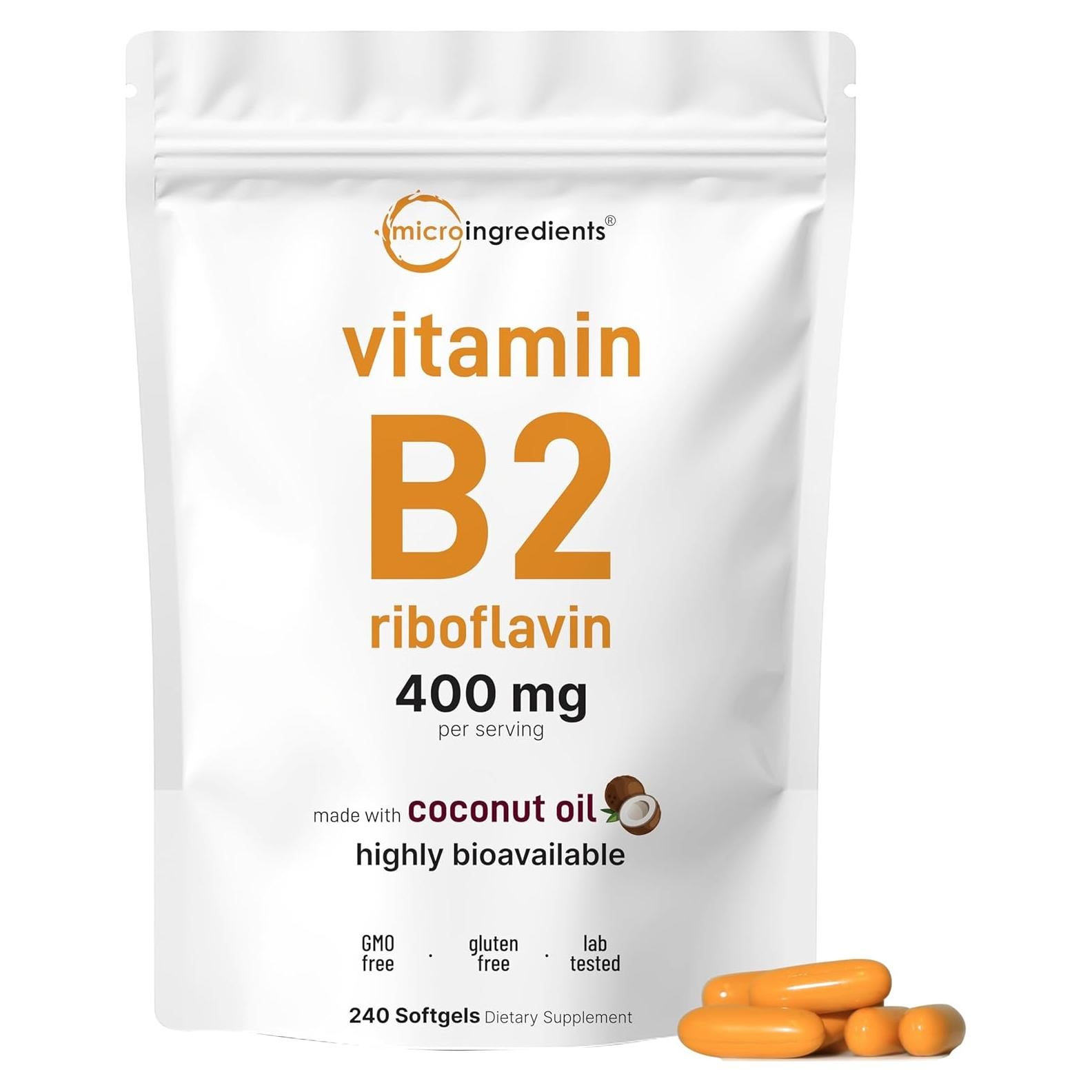Vitamina B2 Riboflavina 400mg Micro Ingredients 240 Gelatinas