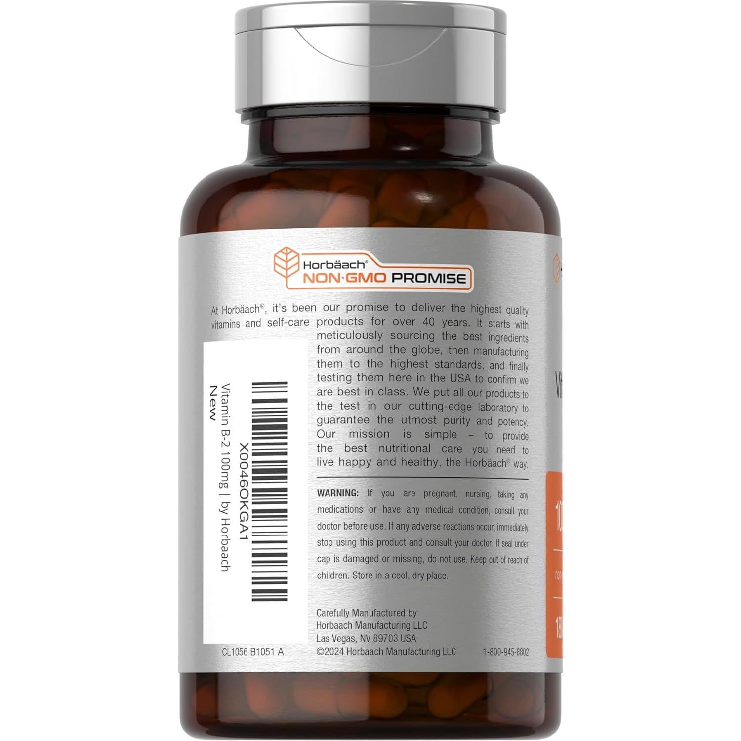 Horbäach Vitamina B2 100mg 180 Cápsulas Suplemento Riboflavina