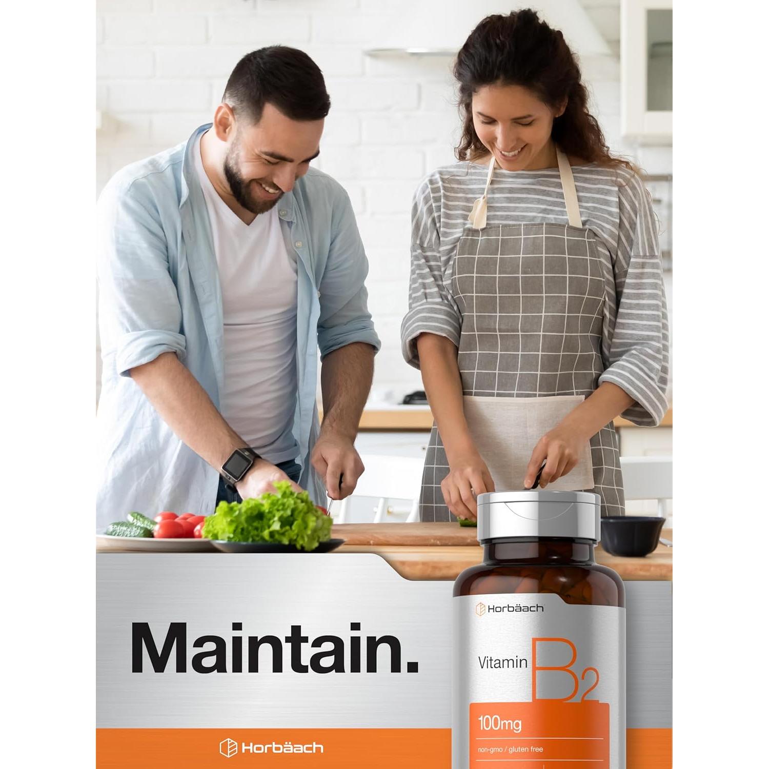 Horbäach Vitamina B2 100mg 180 Cápsulas Suplemento Riboflavina