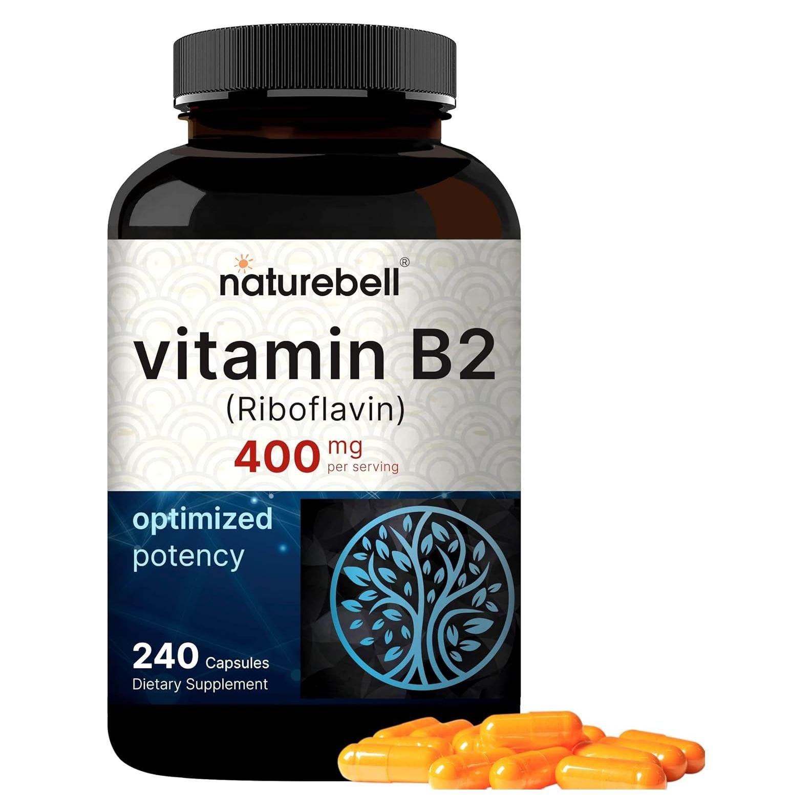 NatureBell Vitamina B2 Riboflavina 400mg 240 Cápsulas - Suplemento Energía