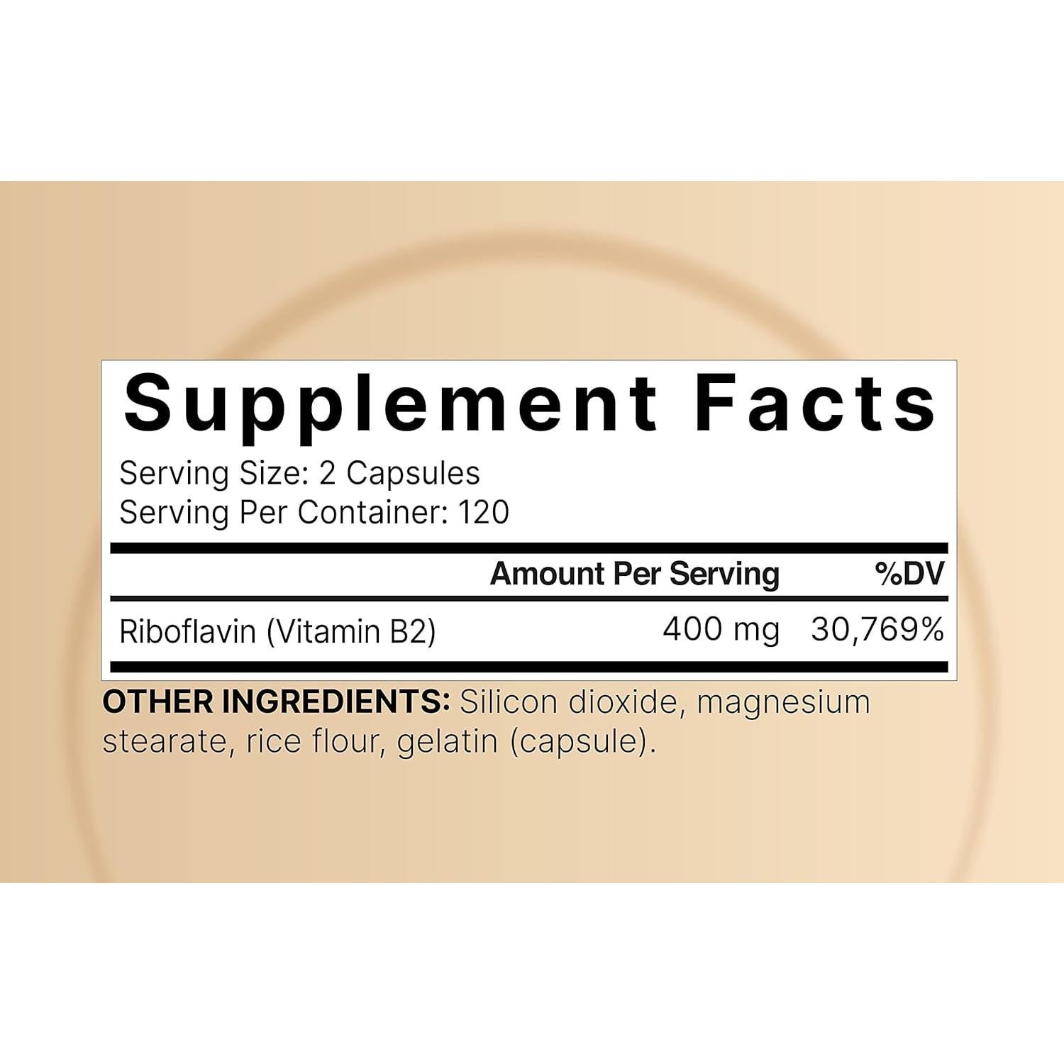 NatureBell Vitamina B2 Riboflavina 400mg 240 Cápsulas - Suplemento Energía