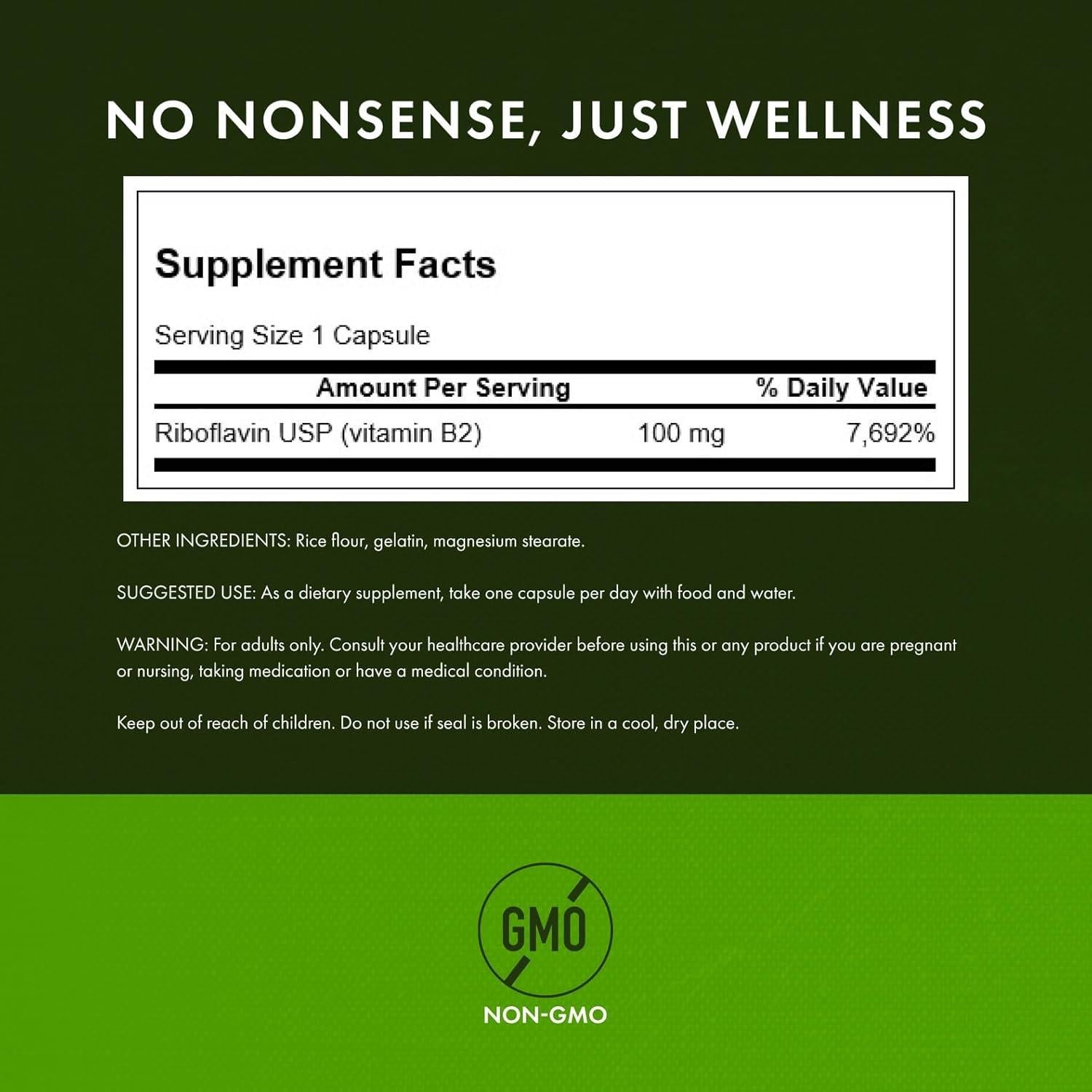 Suplemento de Vitamina B2 Swanson 100mg - 100 Cápsulas