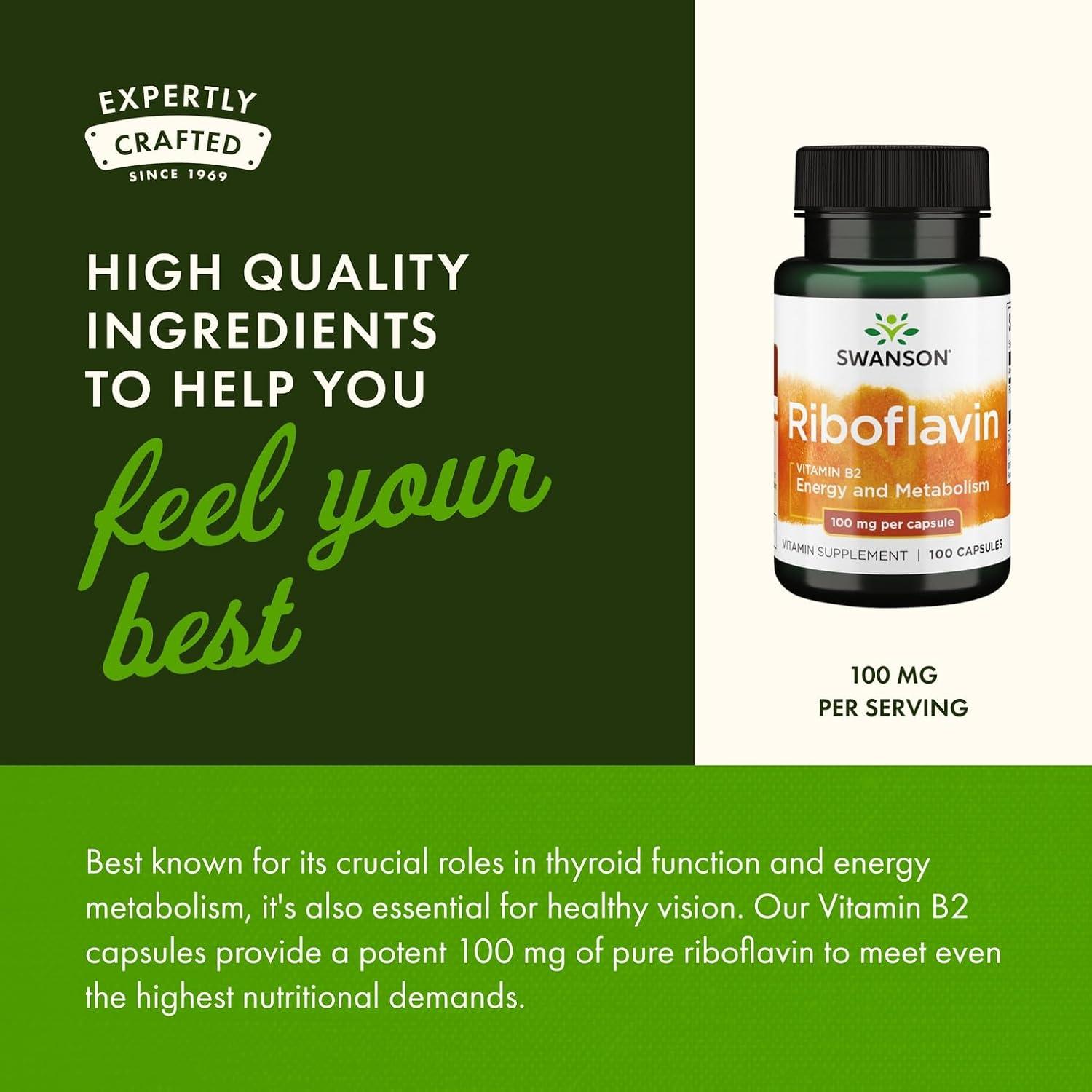 Suplemento de Vitamina B2 Swanson 100mg - 100 Cápsulas