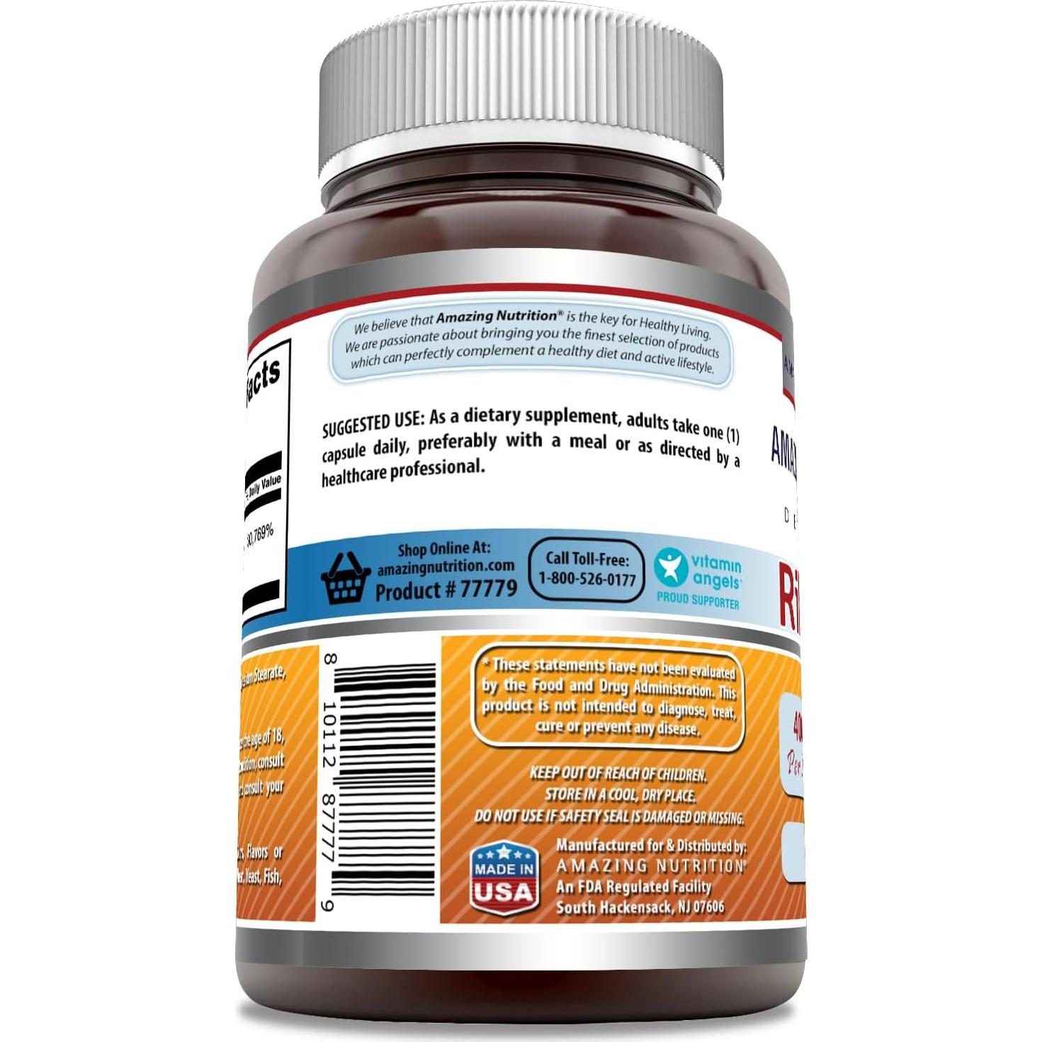 Suplemento Riboflavina (Vitamina B2) 400 Mg - Fórmulas Asombrosas - 60 Cápsulas