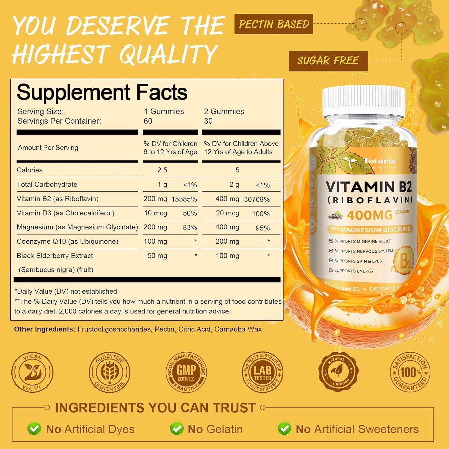 Gomitas de Vitamina B2 Totaria 400mg Sin Azúcar 60 Unidades