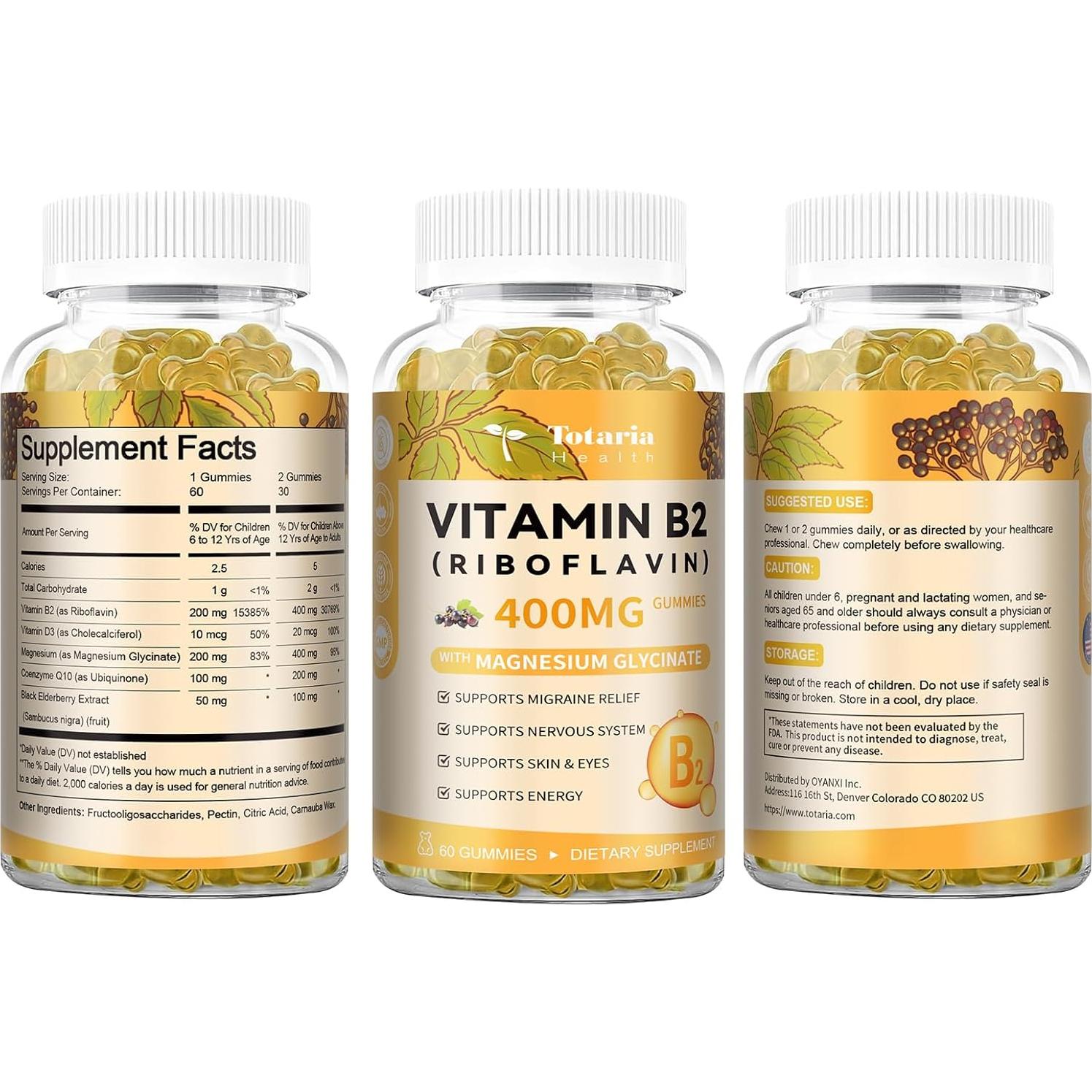 Gomitas de Vitamina B2 Totaria 400mg Sin Azúcar 60 Unidades