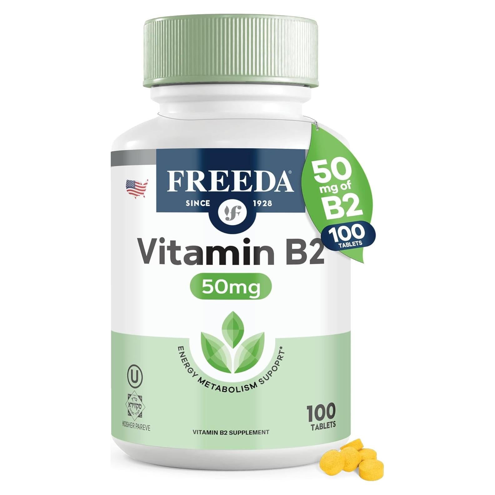 Tabletas de Riboflavina Vitamina B2 Freeda 50mg - 100 Ct