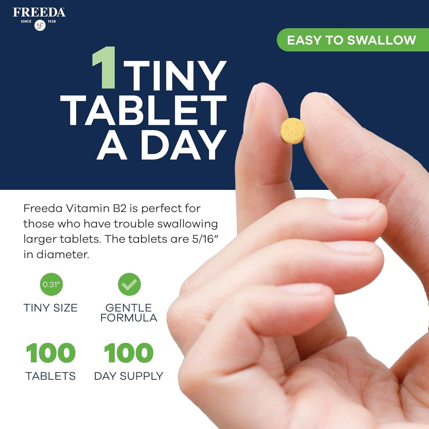 Tabletas de Riboflavina Vitamina B2 Freeda 50mg - 100 Ct