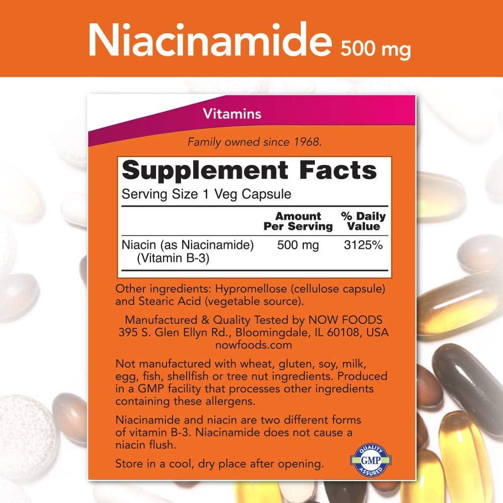 Cápsulas de Niacinamida 500mg NOW Foods - 100 Unidades