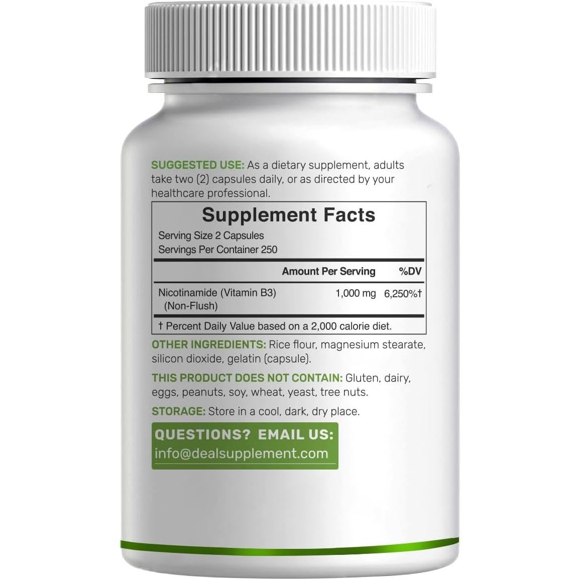 Vitamina B3 Nicotinamida 1000mg 500 Cápsulas - Sin Enrojecimiento