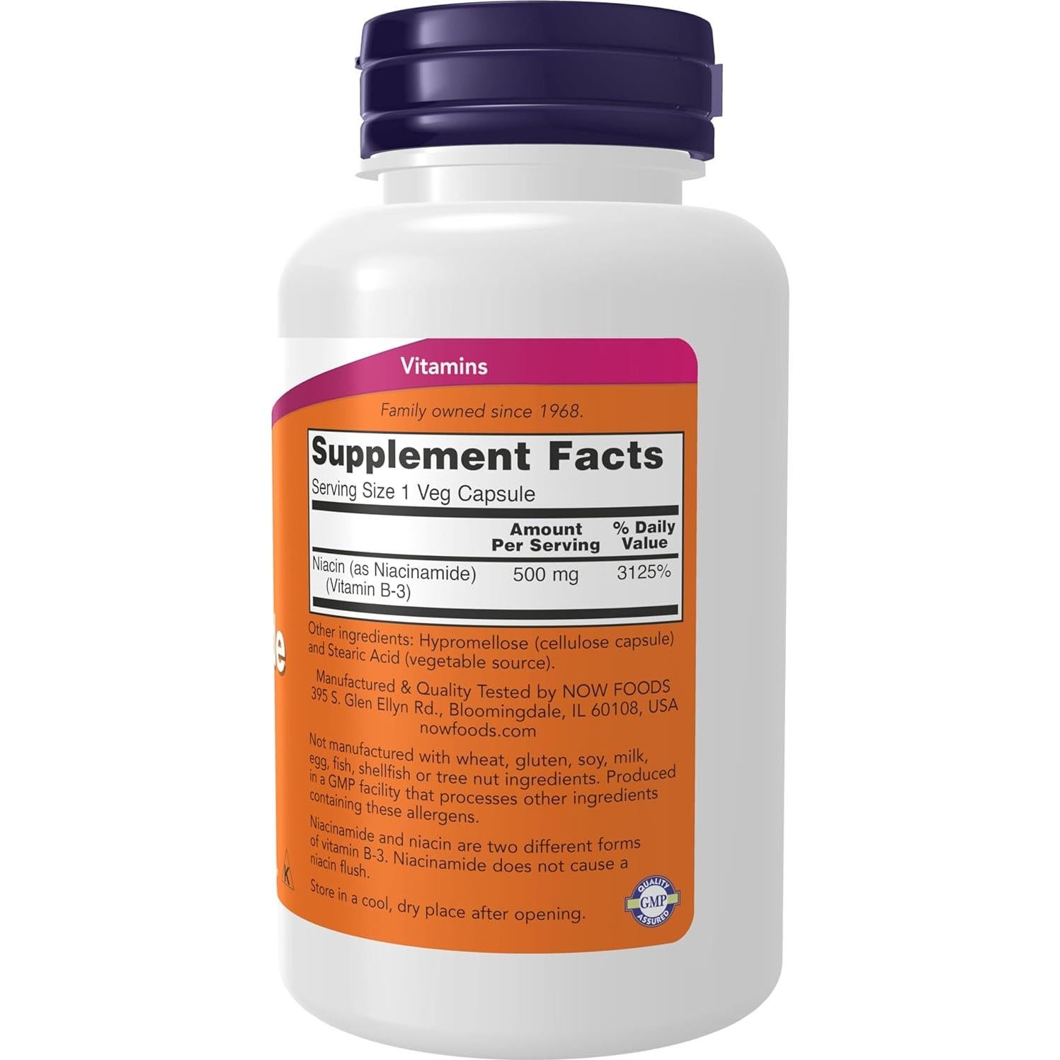 Suplemento de Niacinamida 500 mg NOW Foods - 100 Cápsulas Veganas