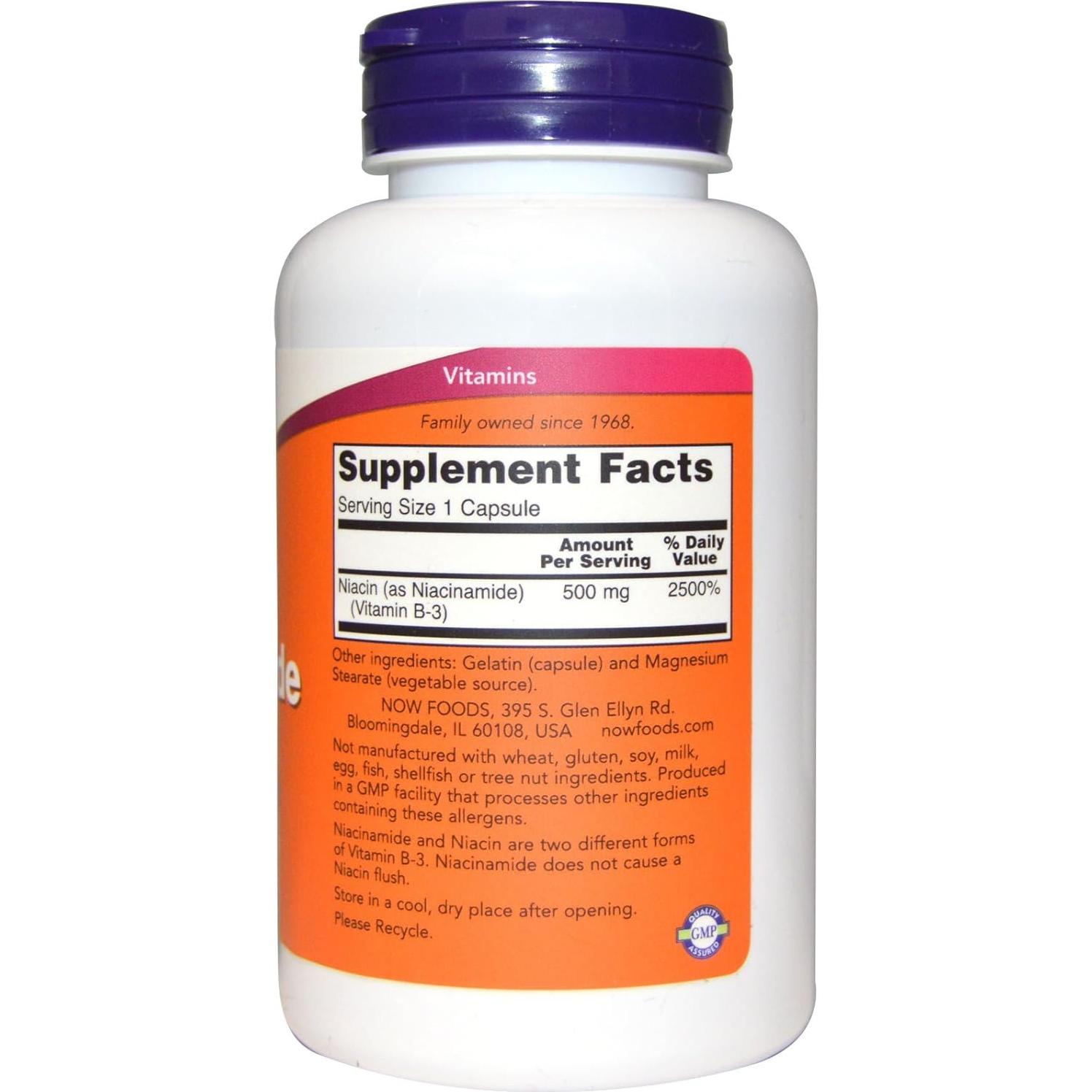 Niacinamida 500mg 100 Cápsulas NOW Foods - Vitamina B3 Vegana